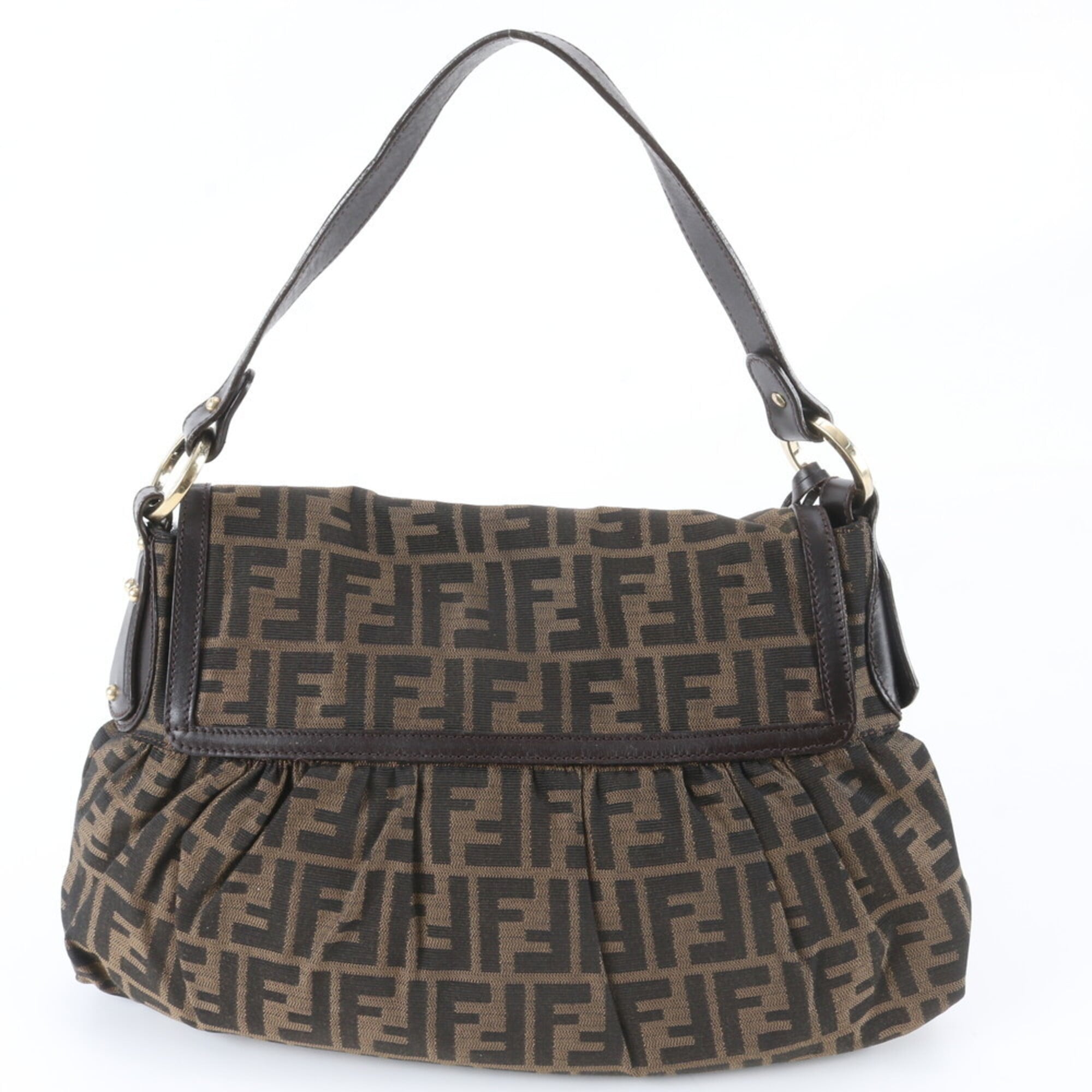 Fendi Brown Leather Canvas Handbag Shoulder Bag (Pre-Owned)