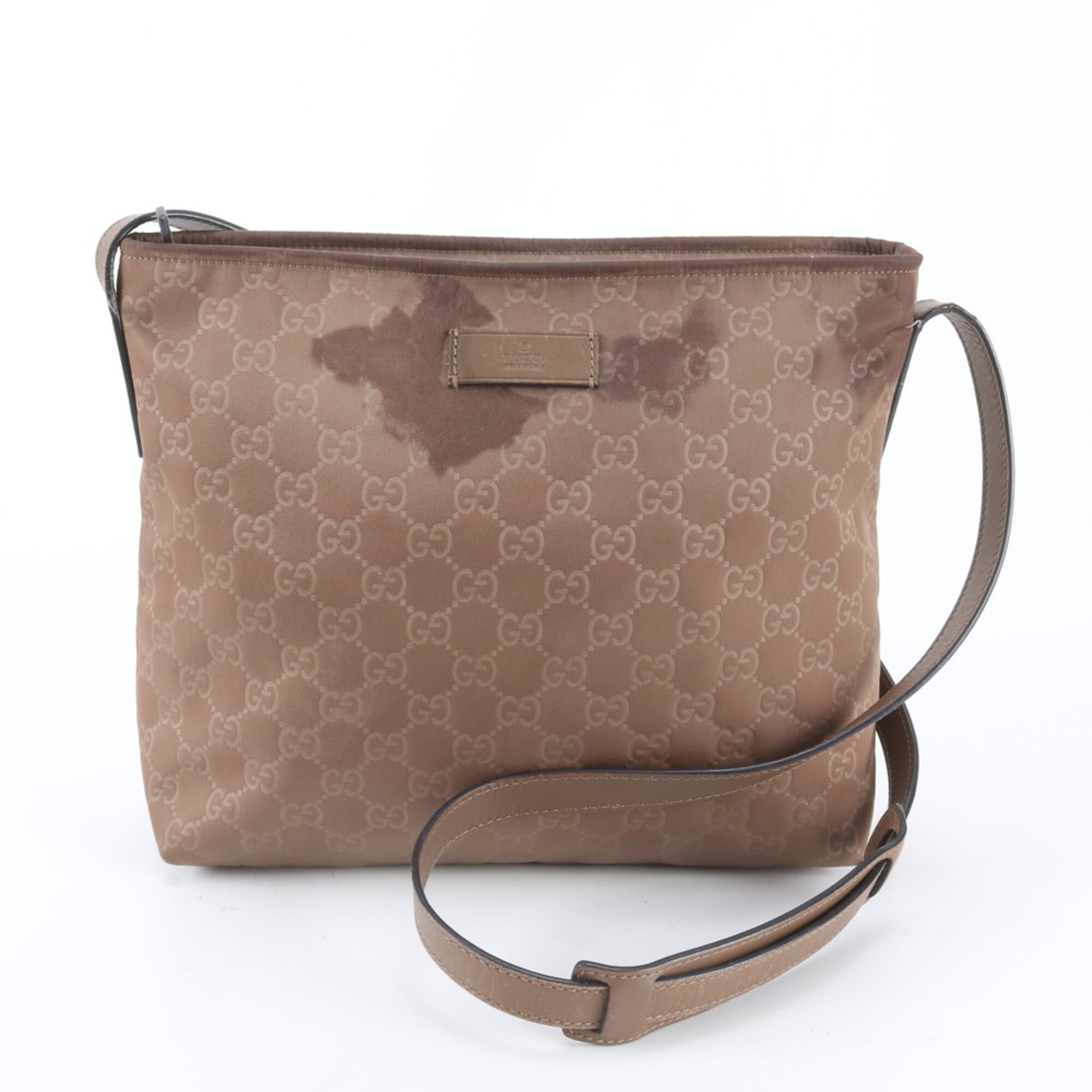 Gucci Beige Brown Nylon Leather Messenger Bag Shoulder Bag (Pre-Owned)