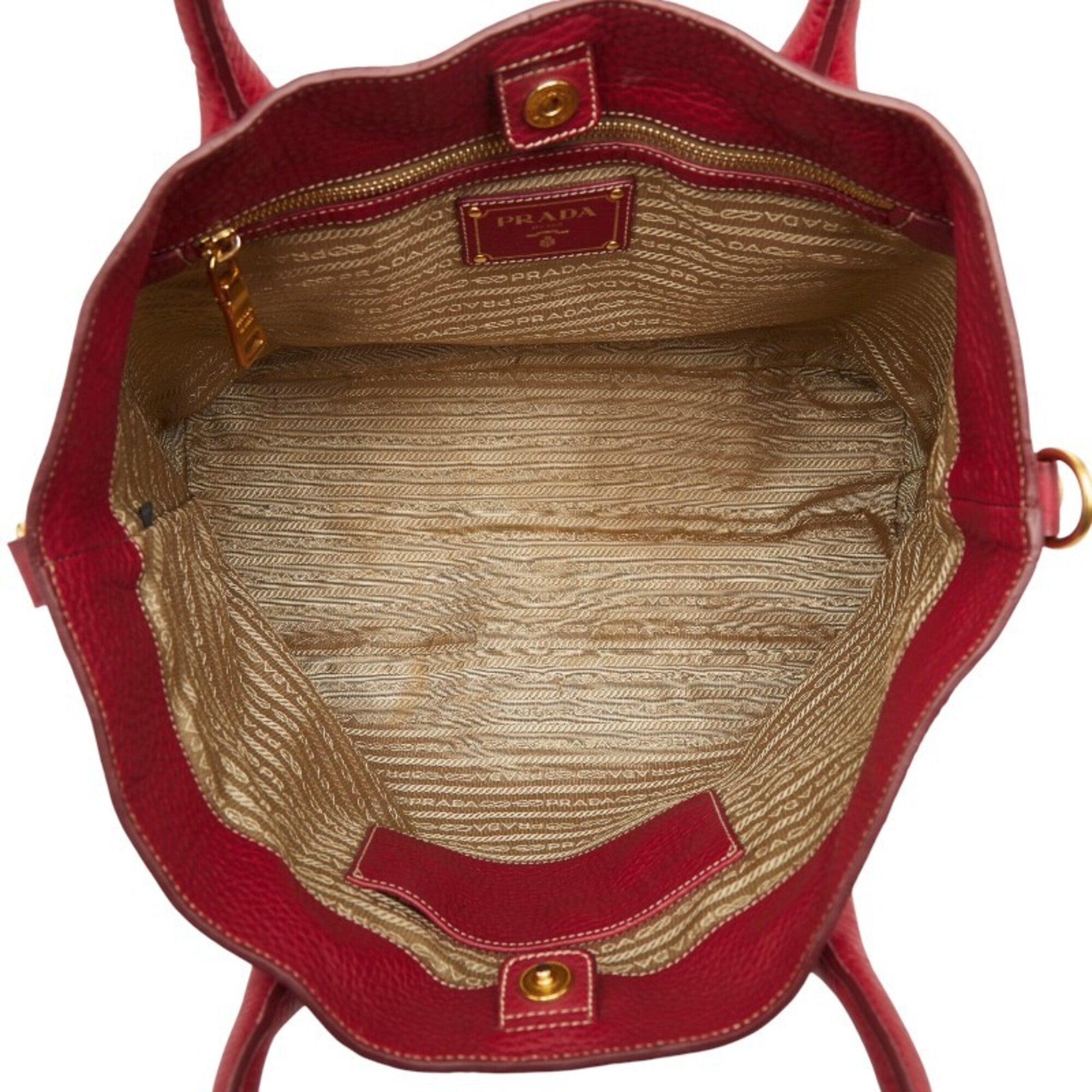 Prada Red Color Leather Shoulder Bag Tote Bag (Pre-Owned)