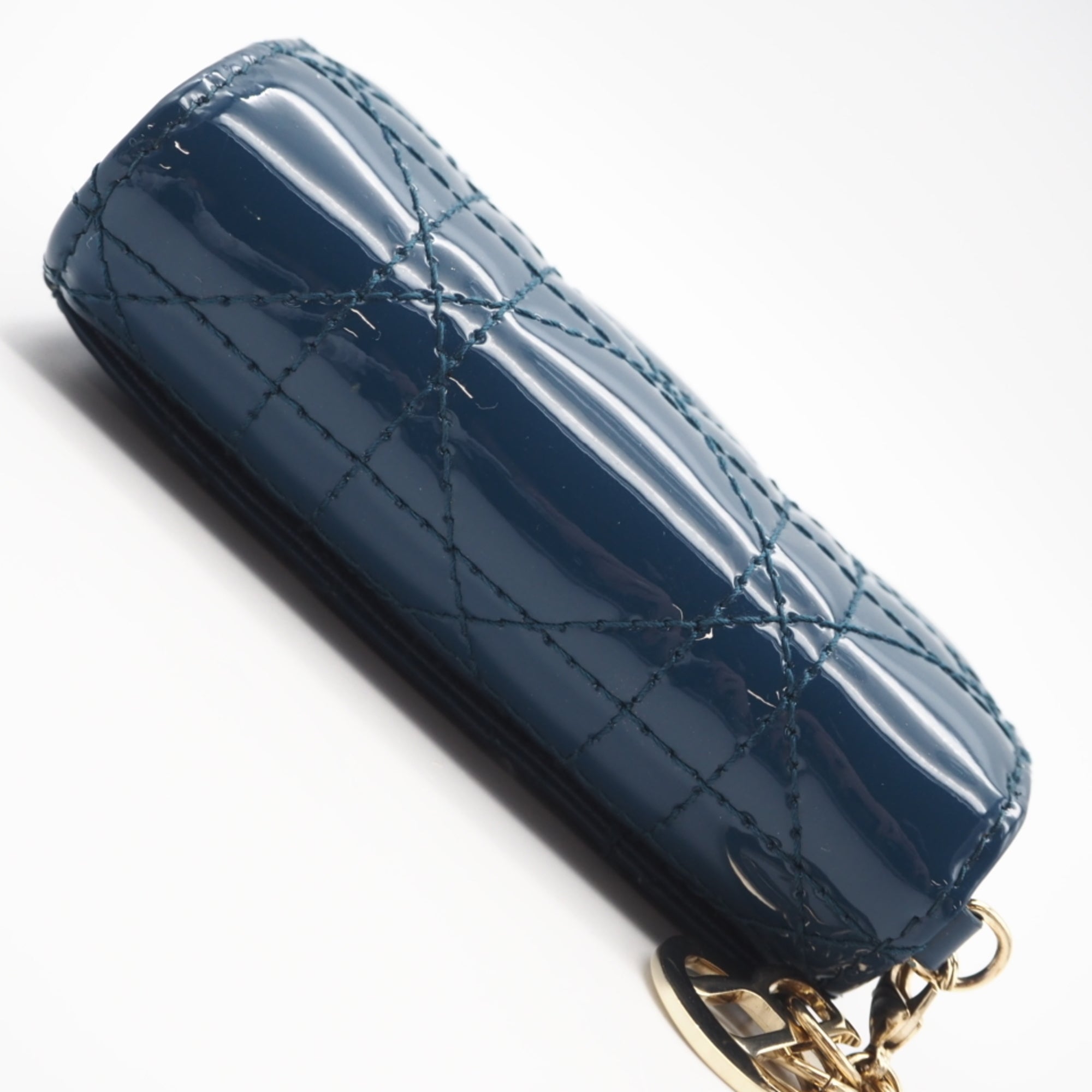 Christian Dior Lady Dior Blue Patent Leather Wallet (Tri-Fold) (Pre-Owned)