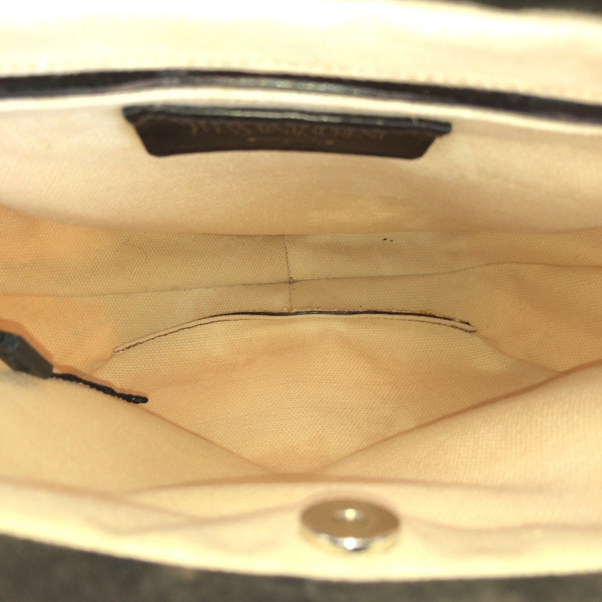 Yves Saint Laurent Brown Ivory White Canvas Leather Shoulder Bag (Pre-Owned)
