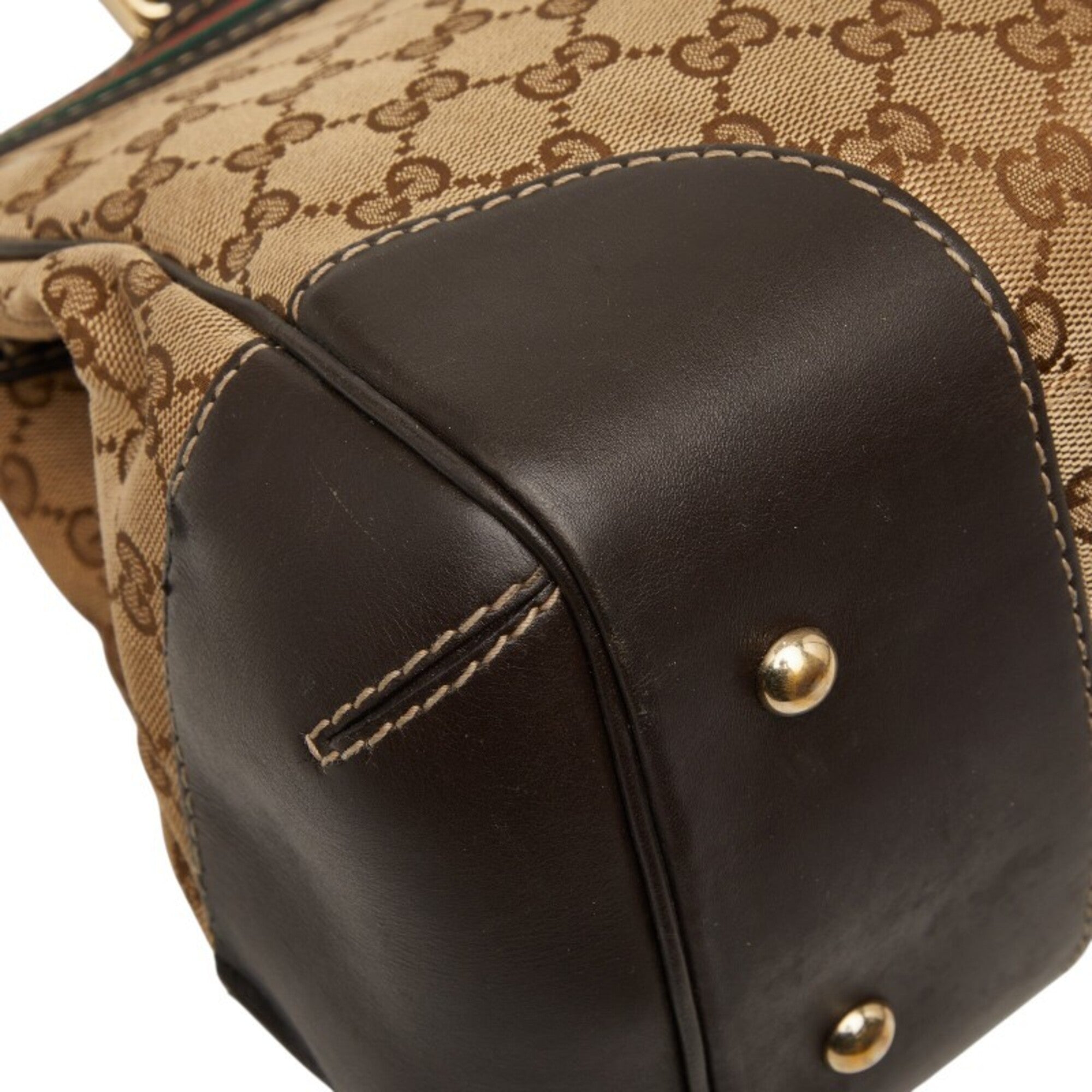 Gucci Beige Leather Canvas Handbag Tote Bag (Pre-Owned)