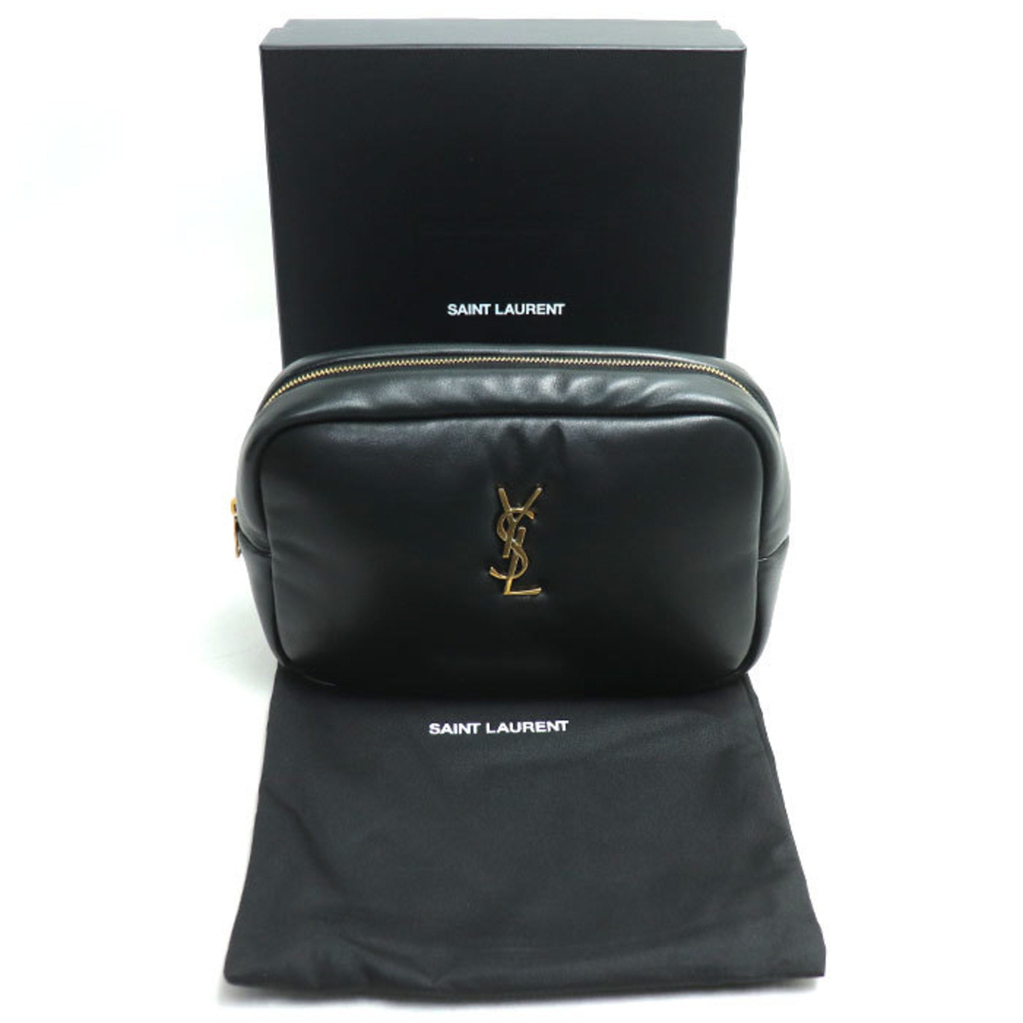 Yves Saint Laurent Black Leather Clutch Bag Pouch (Pre-Owned)