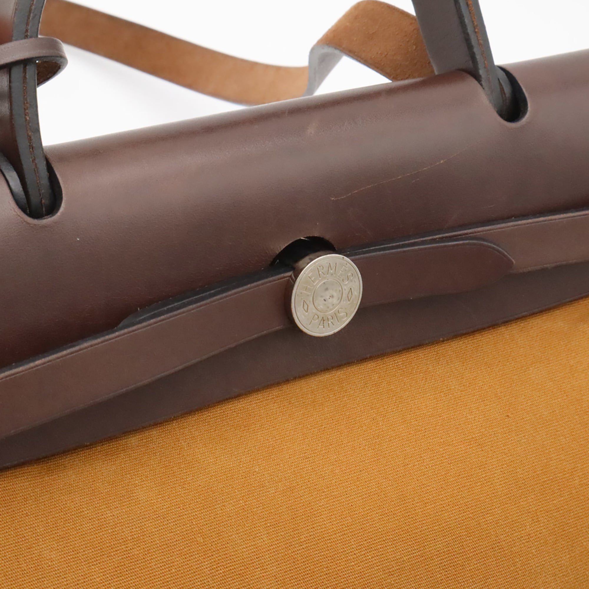 Hermes Dark Brown Light Brown Toile Officier Handbag Pouch Shoulder Bag (Pre-Owned)