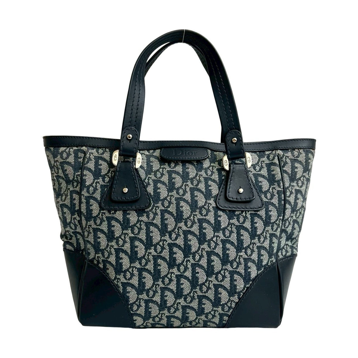 Christian Dior Navy Canvas Leather Handbag Tote Bag (Pre-Owned)