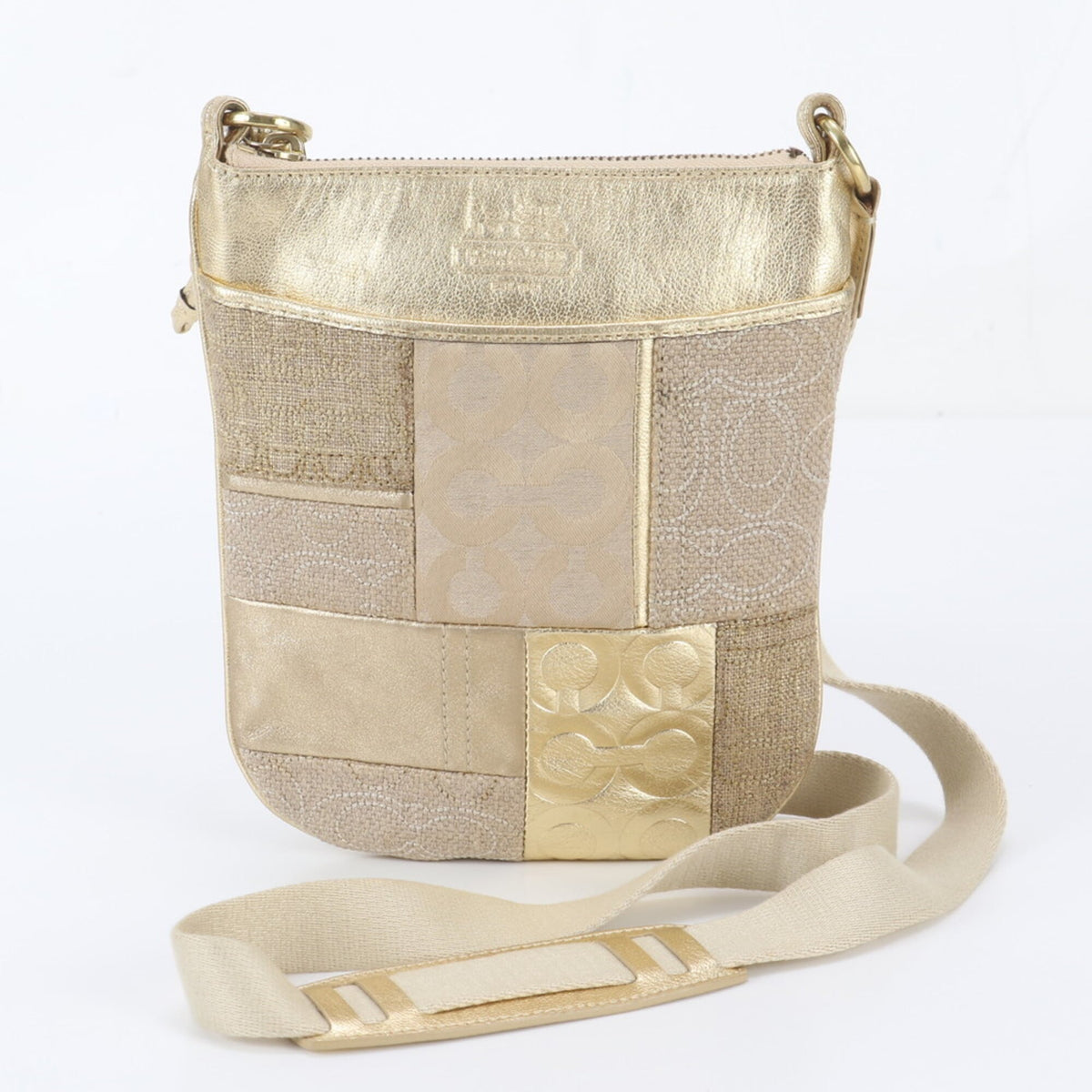 Coach Gold Leather Canvas Crossbody Bag Shoulder Bag (Pre-Owned)