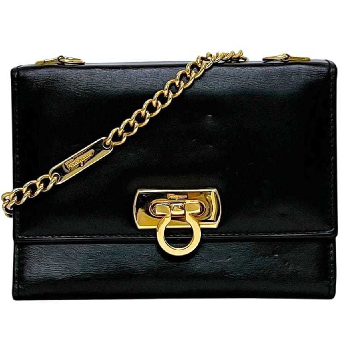 Salvatore Ferragamo Black Leather Chain/Shoulder Wallet (Pre-Owned)