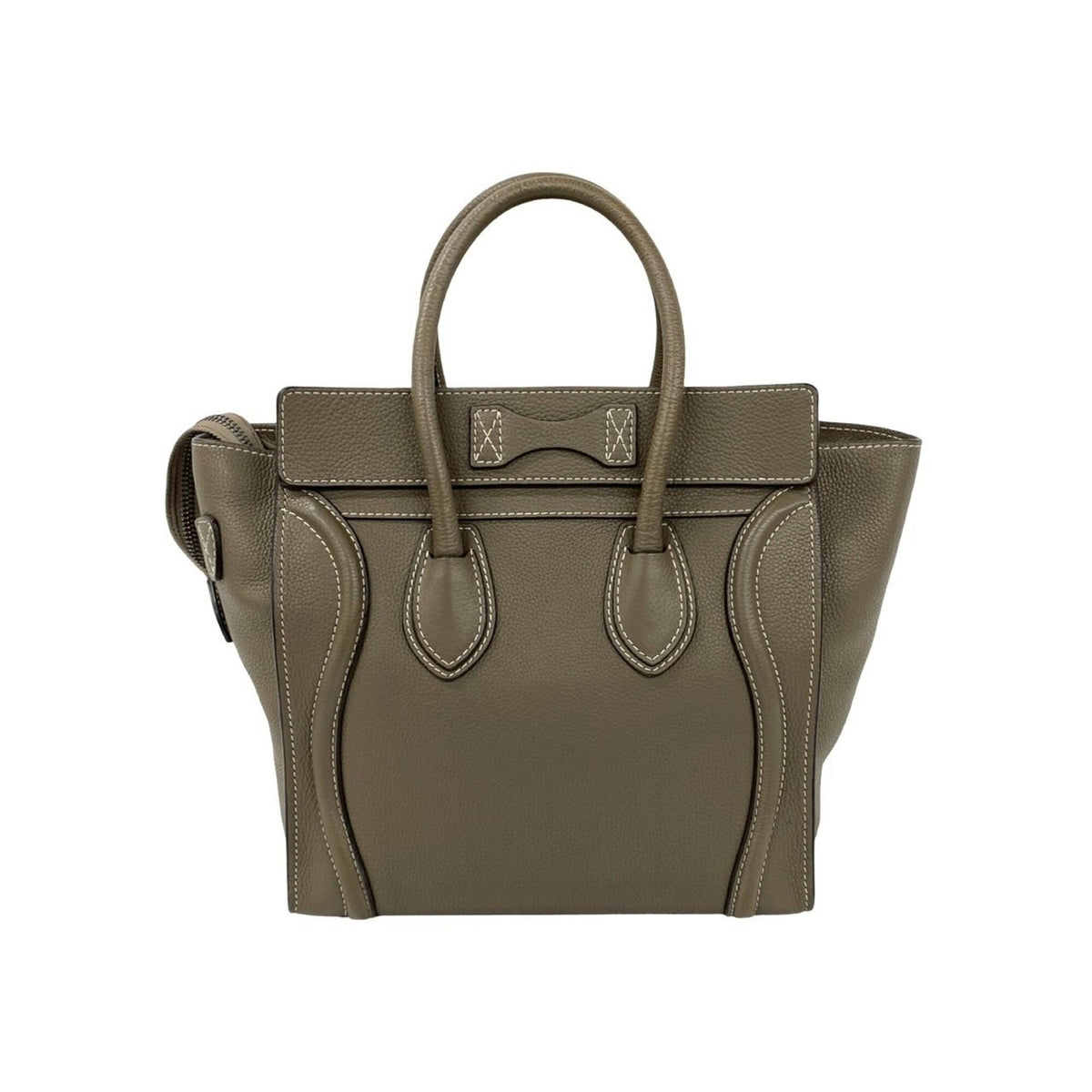 Celine Beige Gray Leather Boston Bag Handbag Tote Bag (Pre-Owned)