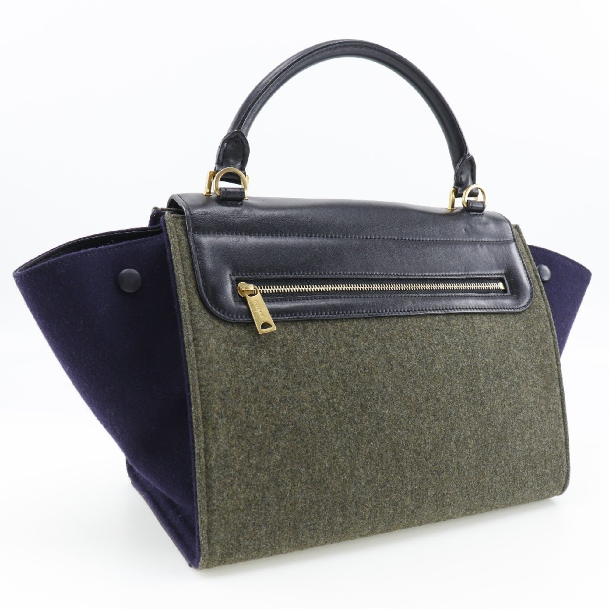 Celine Trapeze Black Gray Felt Leather Handbag (Pre-Owned)