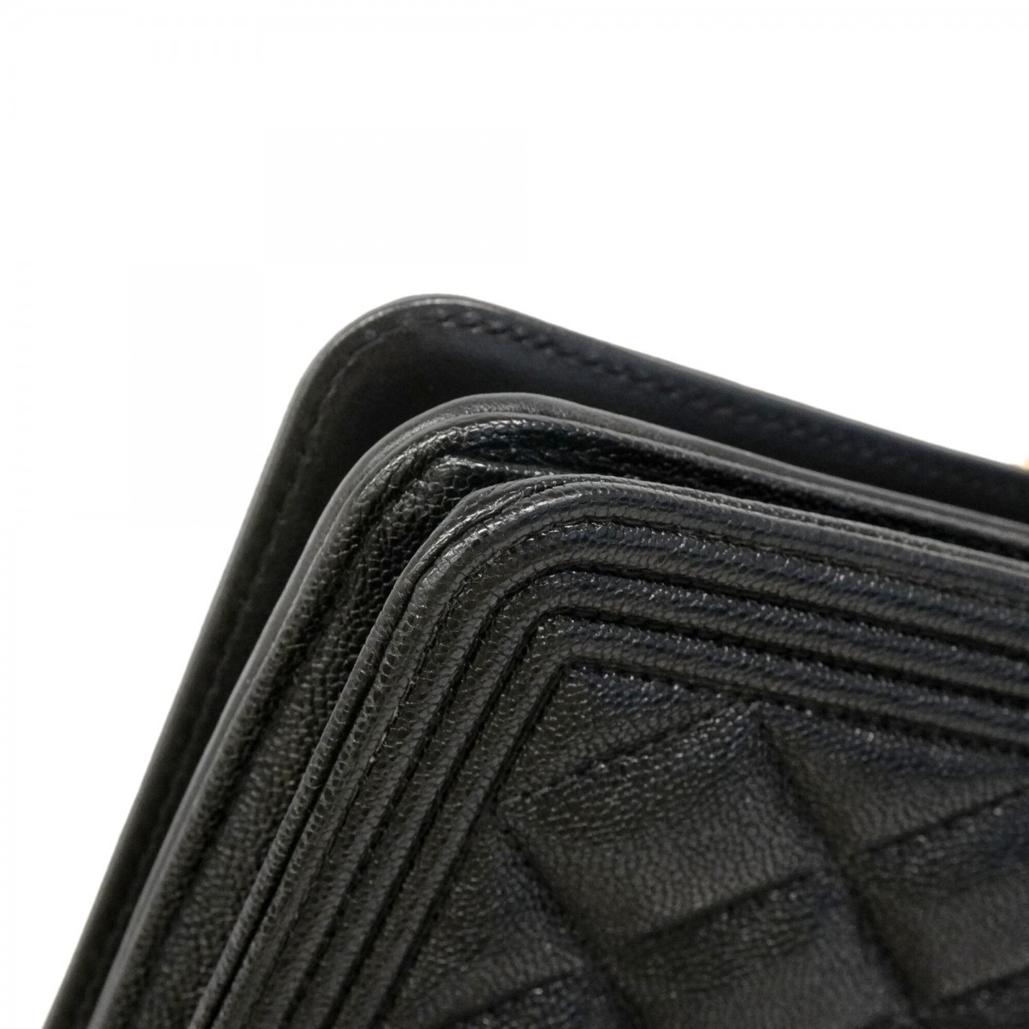 Chanel Black Grained Calfskin Chain/Shoulder Wallet (Pre-Owned)