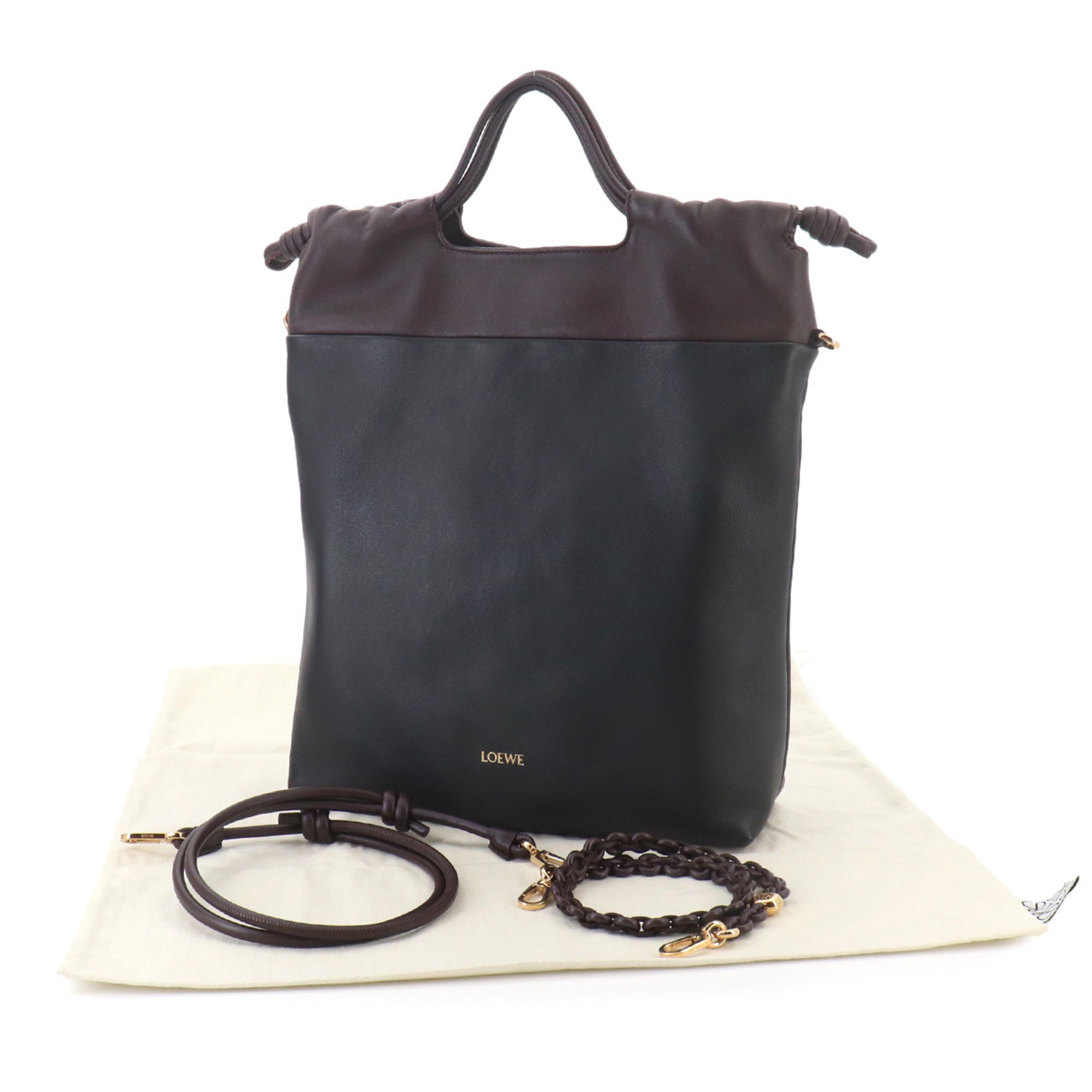 Loewe Black Dark Brown Leather Handbag Tote Bag (Pre-Owned)