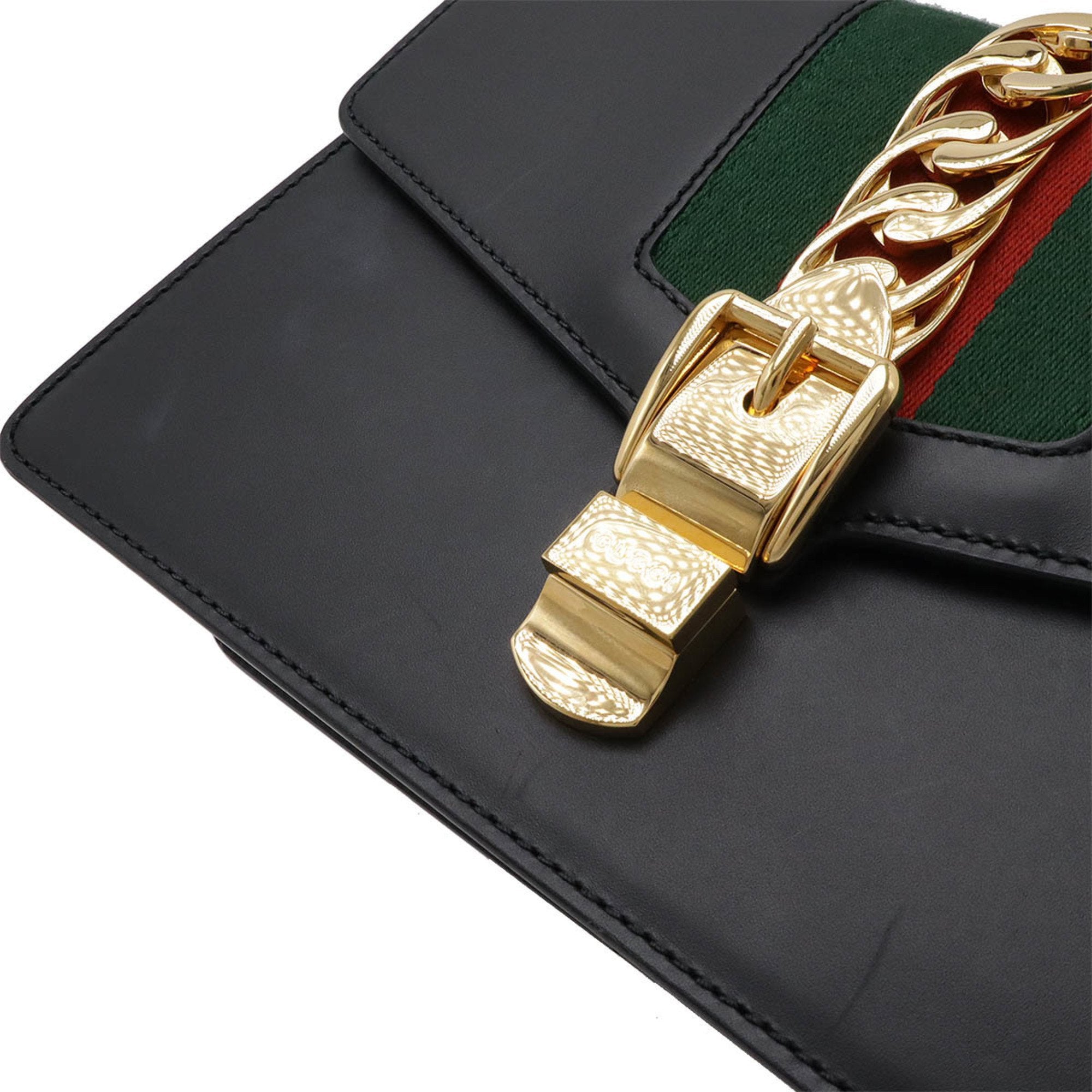 Gucci Black Green Red Color Leather Clutch Bag Shoulder Bag (Pre-Owned)