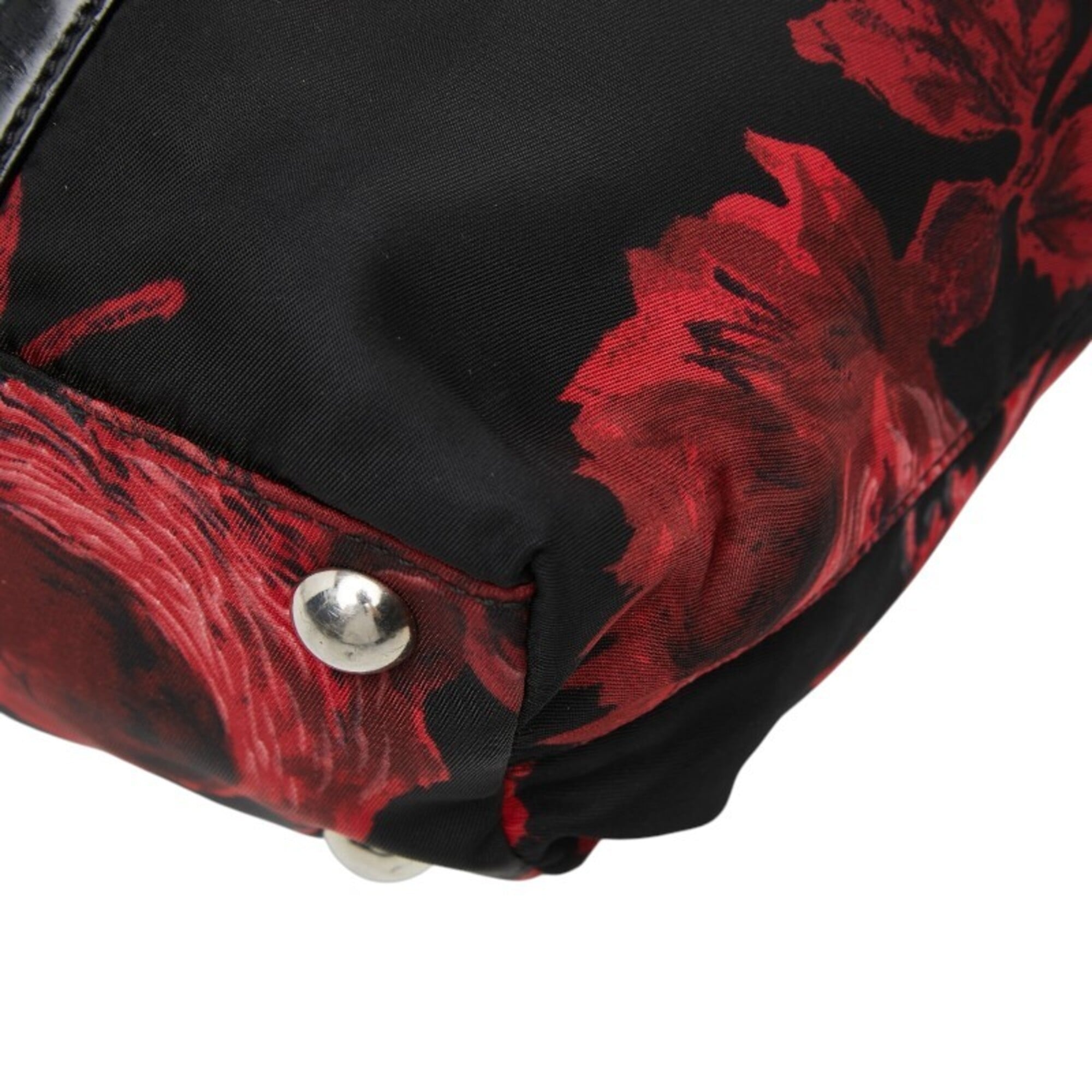 Prada Black Red Color Nylon Patent Leather Handbag Shoulder Bag (Pre-Owned)
