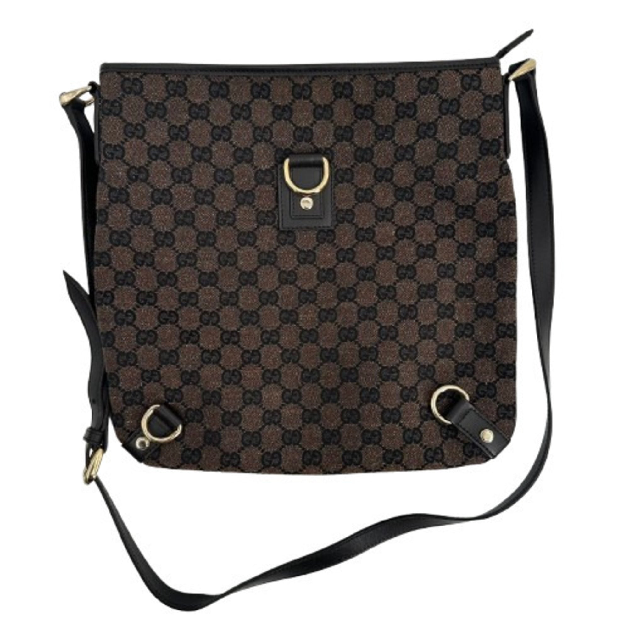 Gucci Abbey Brown Gg Canvas Leather Shoulder Bag (Pre-Owned)