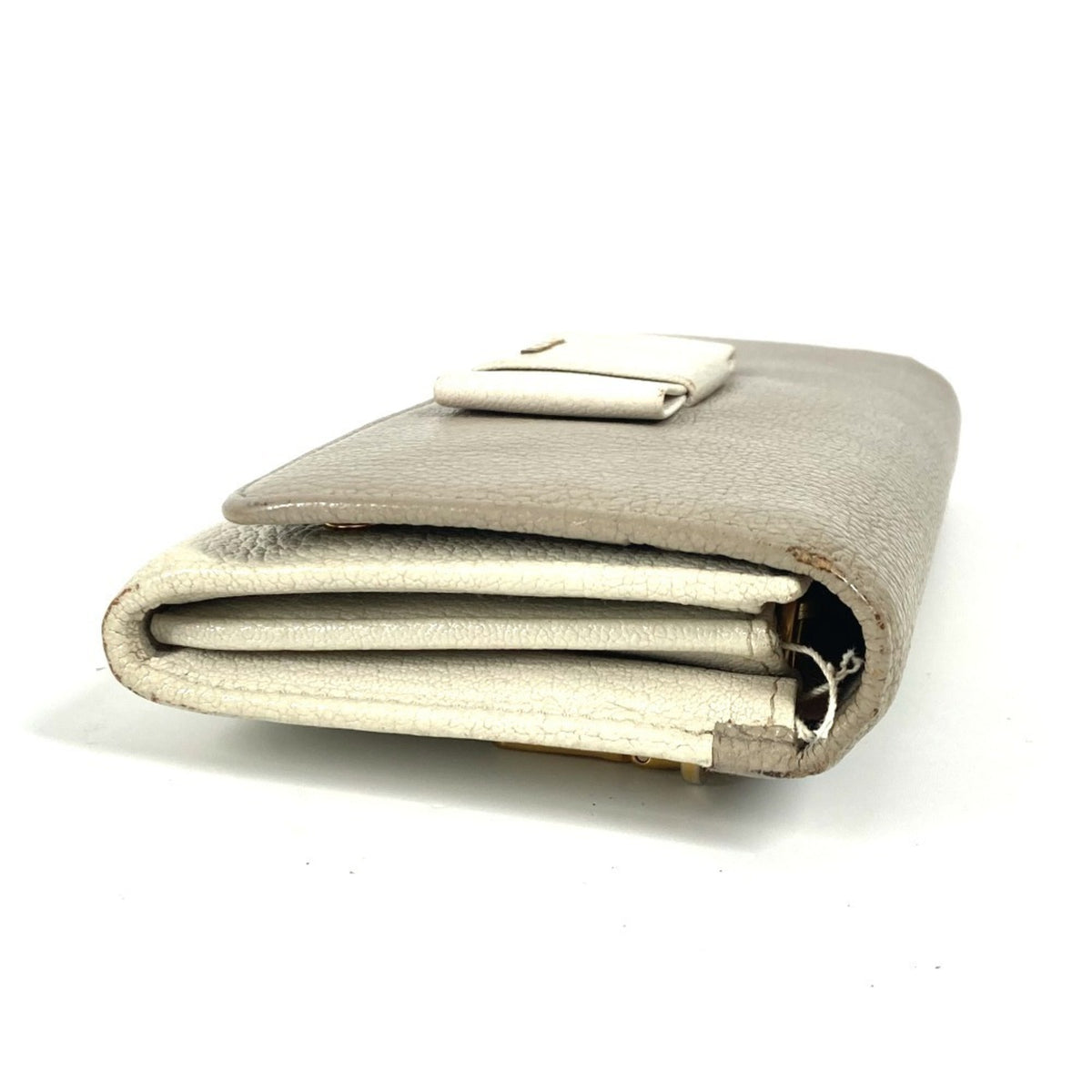 Miu Miu Gray White Leather Long Wallet (Bi-Fold) (Pre-Owned)