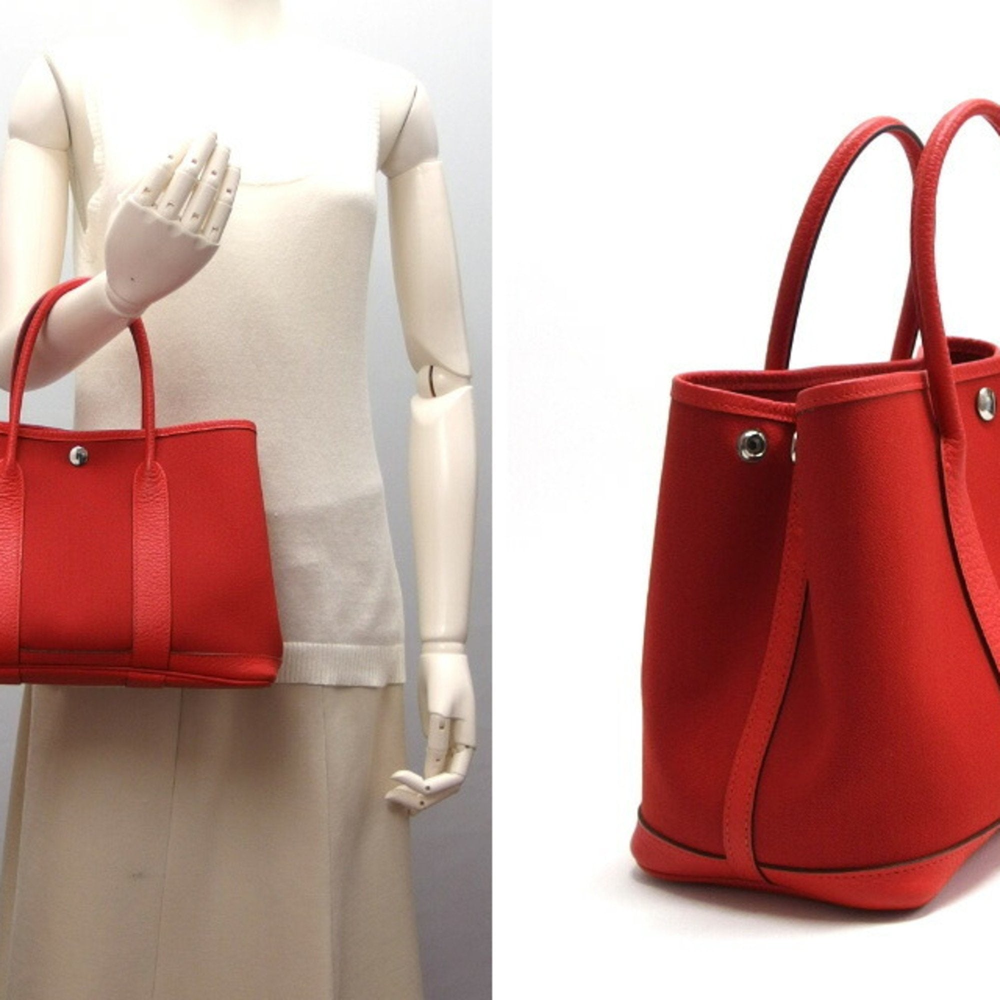 Hermes Garden Vermilion Toile Officier Negonda Leather Handbag Tote Bag (Pre-Owned)