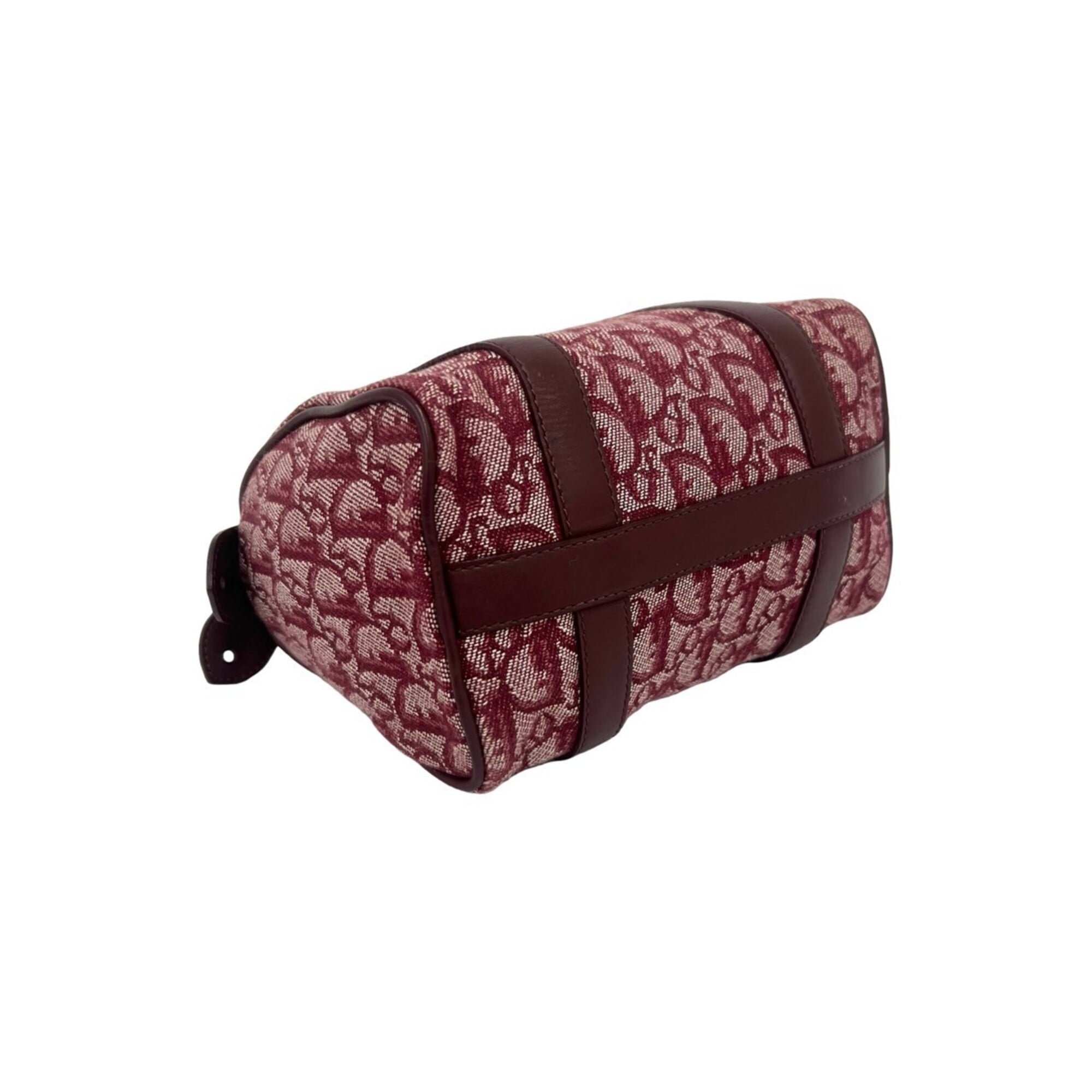 Christian Dior Red Color Wine Canvas Leather Boston Bag Handbag (Pre-Owned)