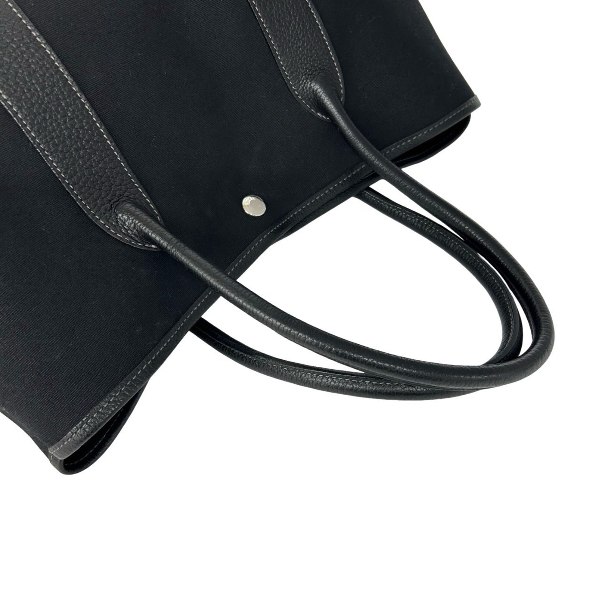 Hermes Black Negonda Leather Toile Officier Handbag Tote Bag (Pre-Owned)