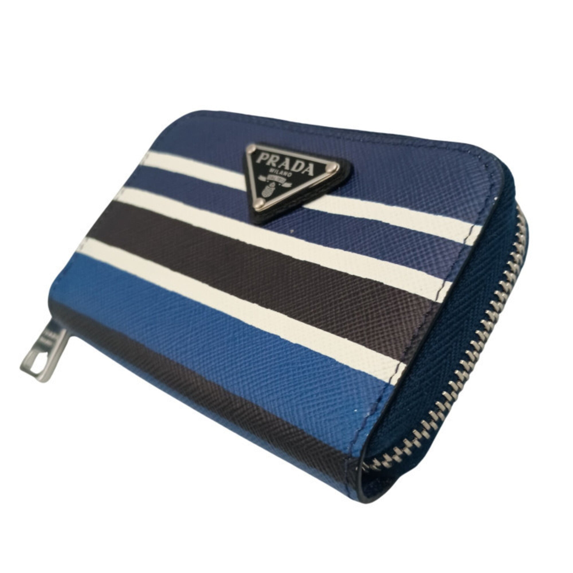 Prada Black Blue White Saffiano Coin Purse/Coin Case (Pre-Owned)