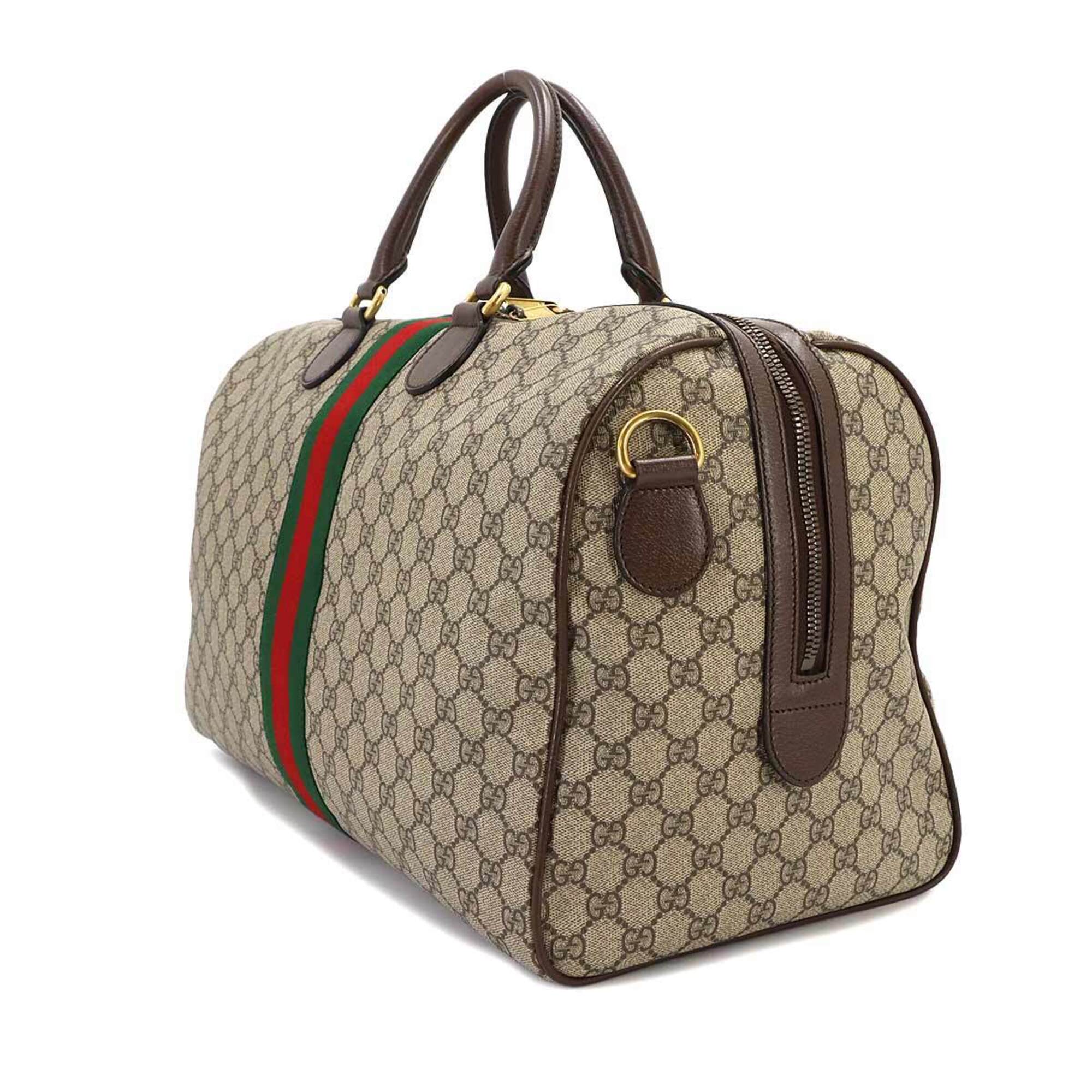 Gucci Ophidia Beige Brown Gg Supreme Leather Boston Bag Handbag (Pre-Owned)