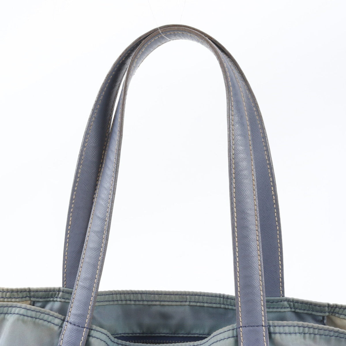 Prada Blue Leather Nylon Handbag Shoulder Bag Tote Bag (Pre-Owned)