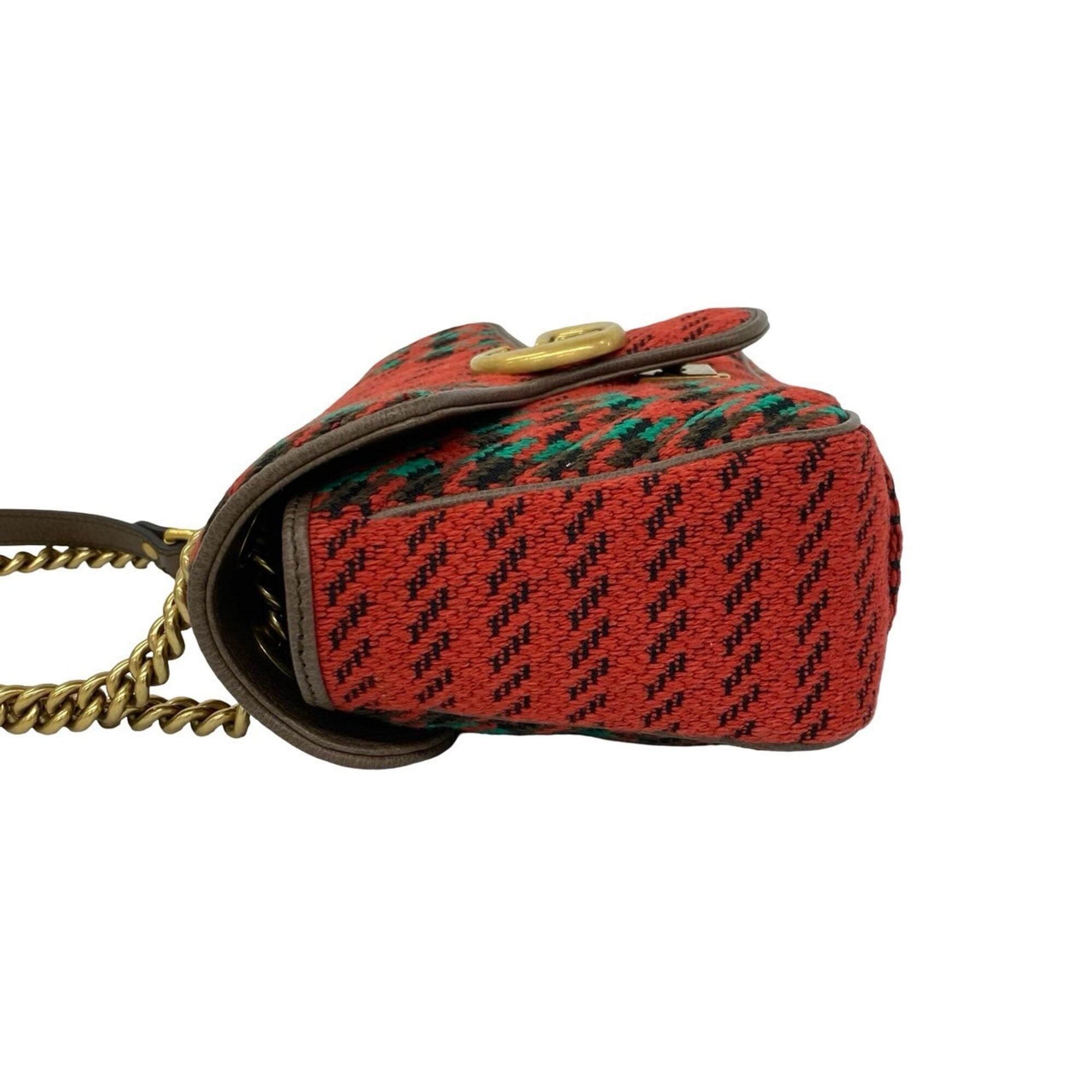 Gucci Red Color Tweed Leather Shoulder Bag (Pre-Owned)