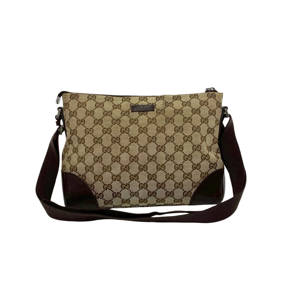 Gucci Brown Canvas Leather Pochette Shoulder Bag (Pre-Owned)