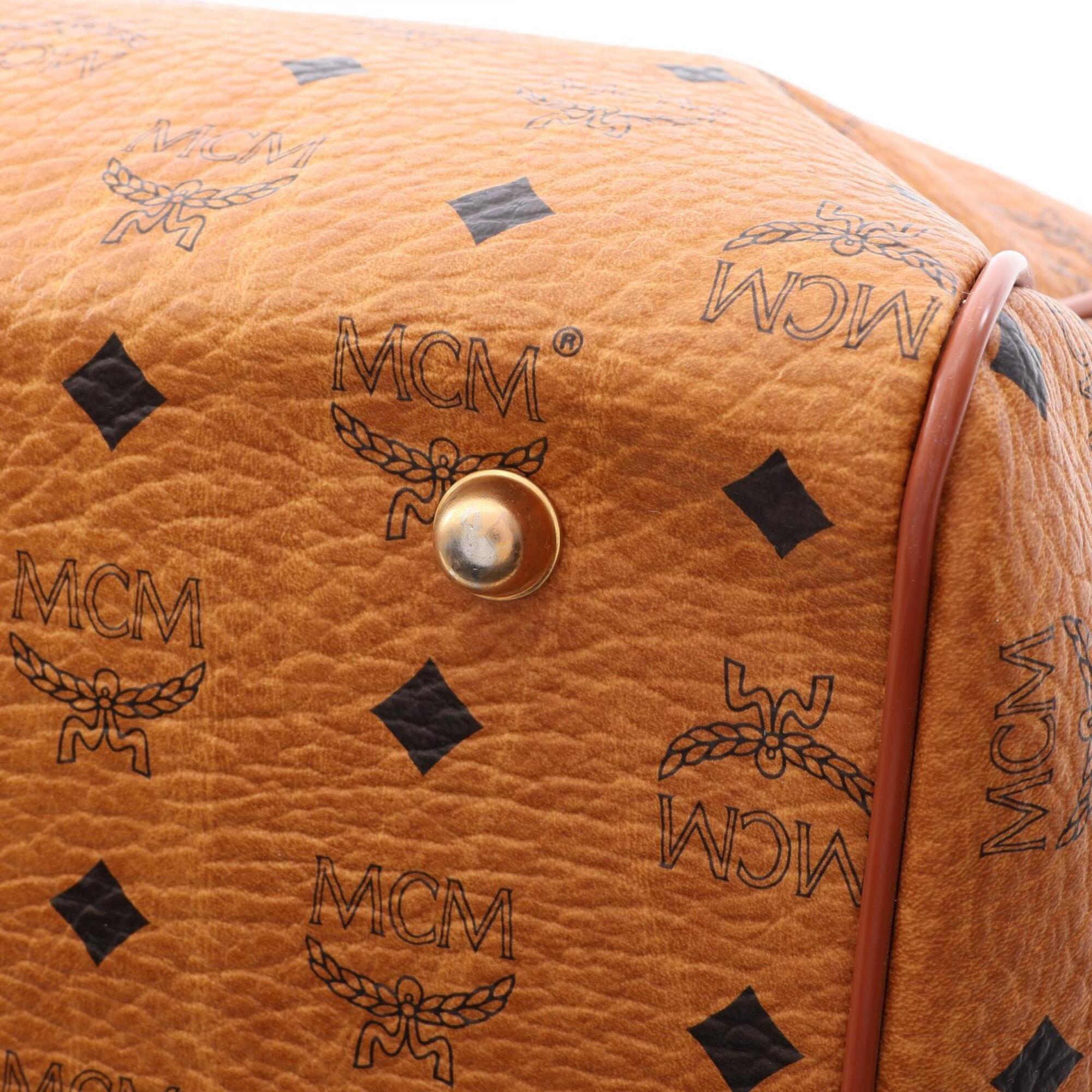Mcm Brown Coated Canvas Leather Boston Bag Handbag (Pre-Owned)