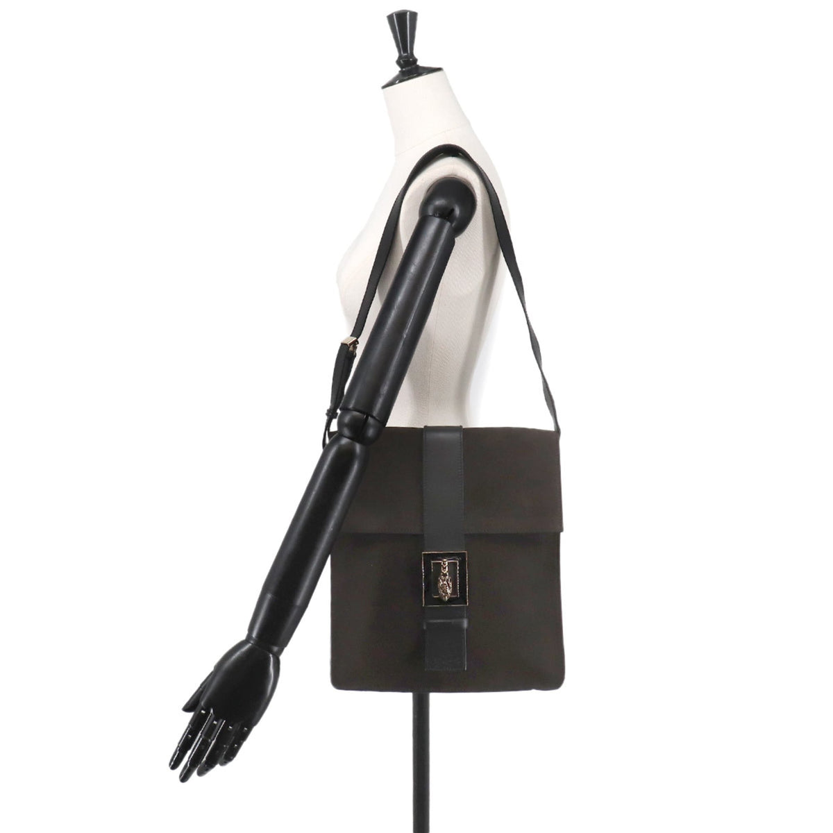 Gucci Black Brown Suede Leather Shoulder Bag (Pre-Owned)