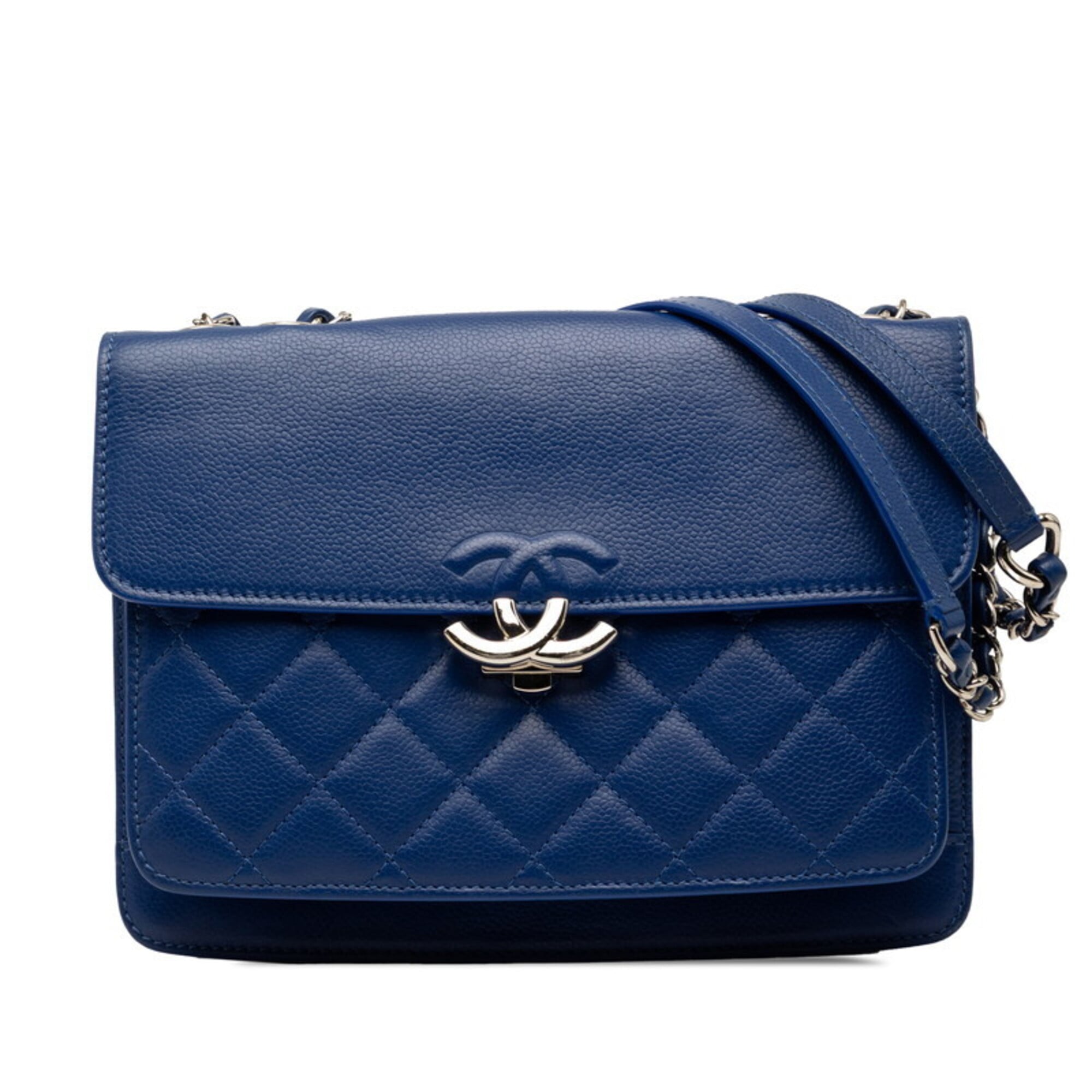 Chanel Blue Grained Calfskin Shoulder Bag (Pre-Owned)