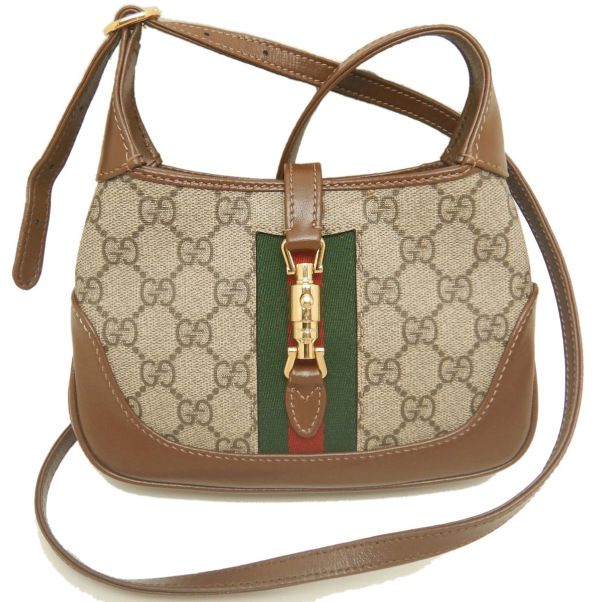 Gucci Beige Brown Gg Supreme Canvas Leather Shoulder Bag (Pre-Owned)