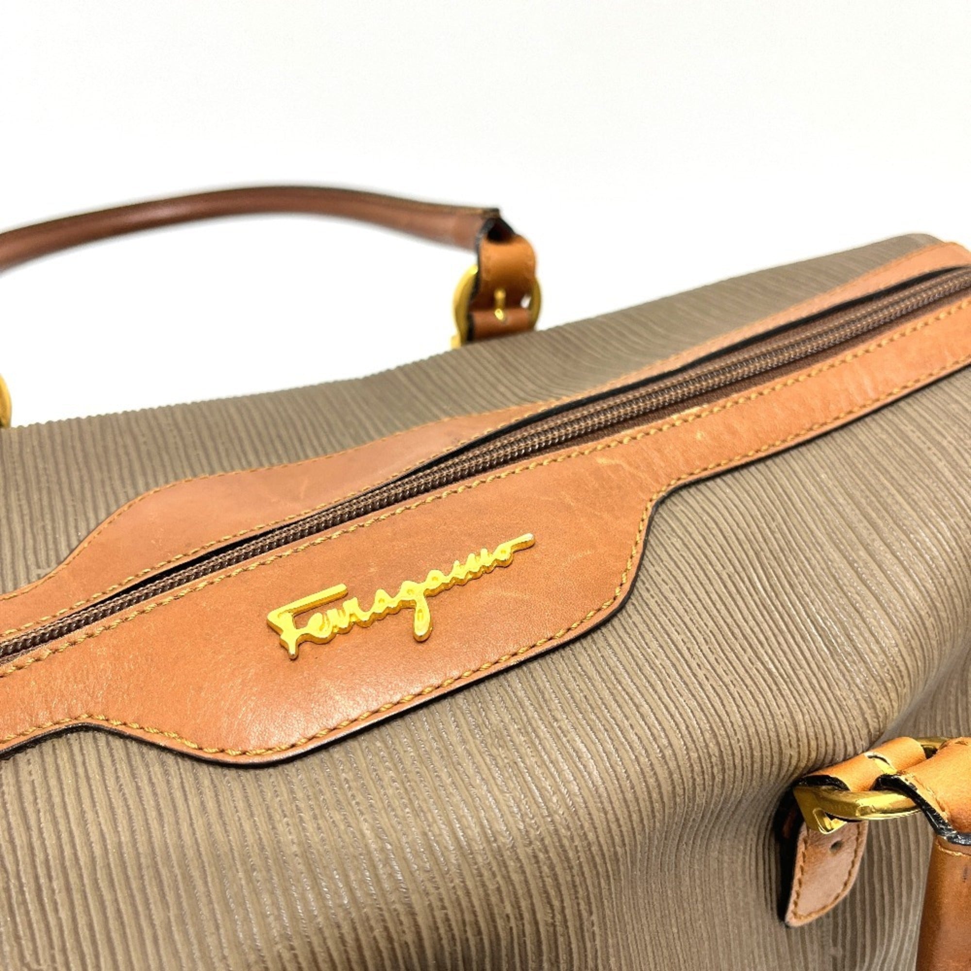 Salvatore Ferragamo Brown Pvc Leather Boston Bag Handbag (Pre-Owned)