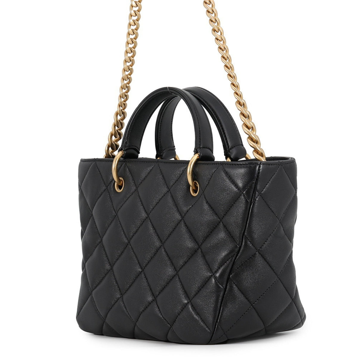 Chanel Matelasse Black Leather Handbag Shopping Bag (Pre-Owned)