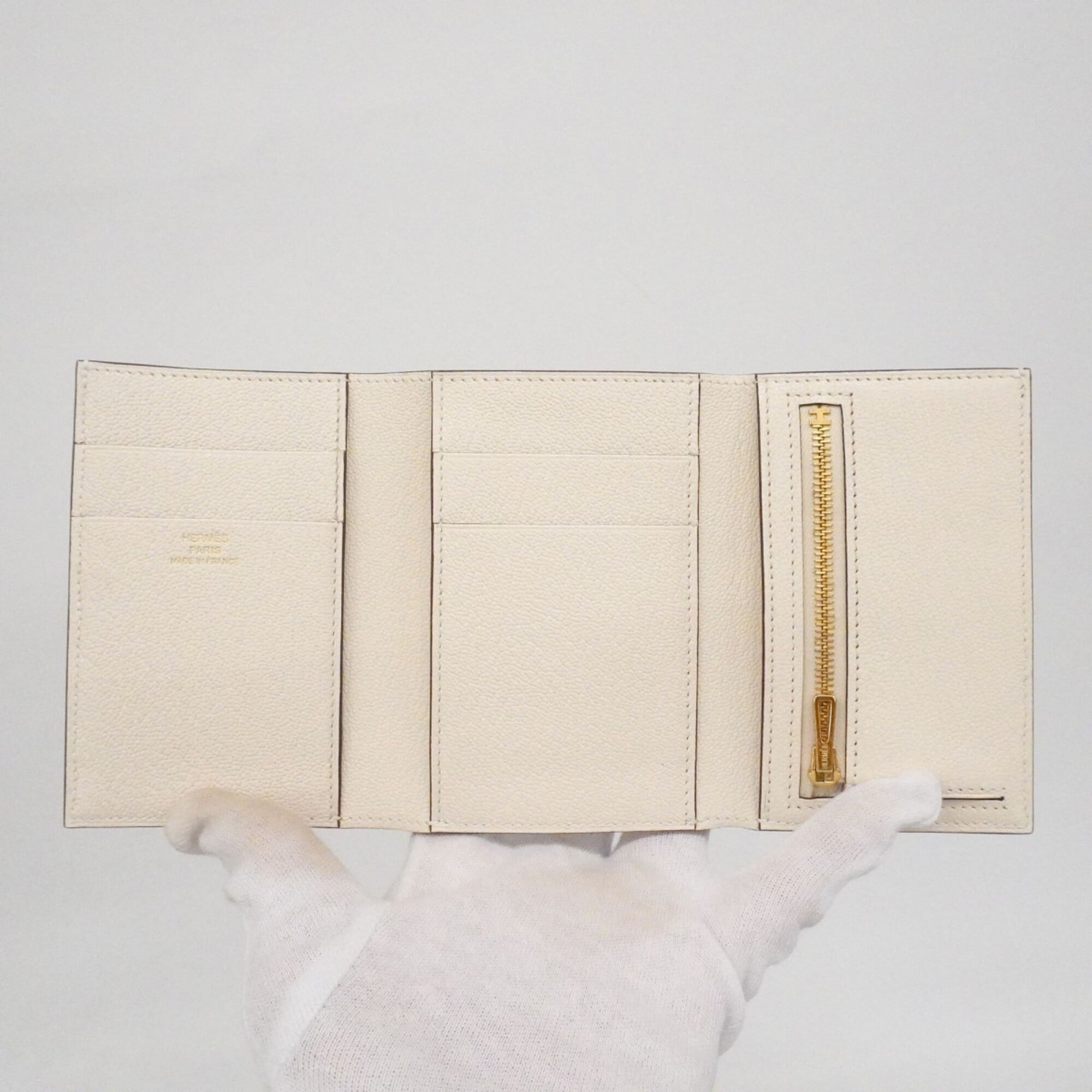 Hermes White Chevre Myzore Leather Wallet (Tri-Fold) (Pre-Owned)