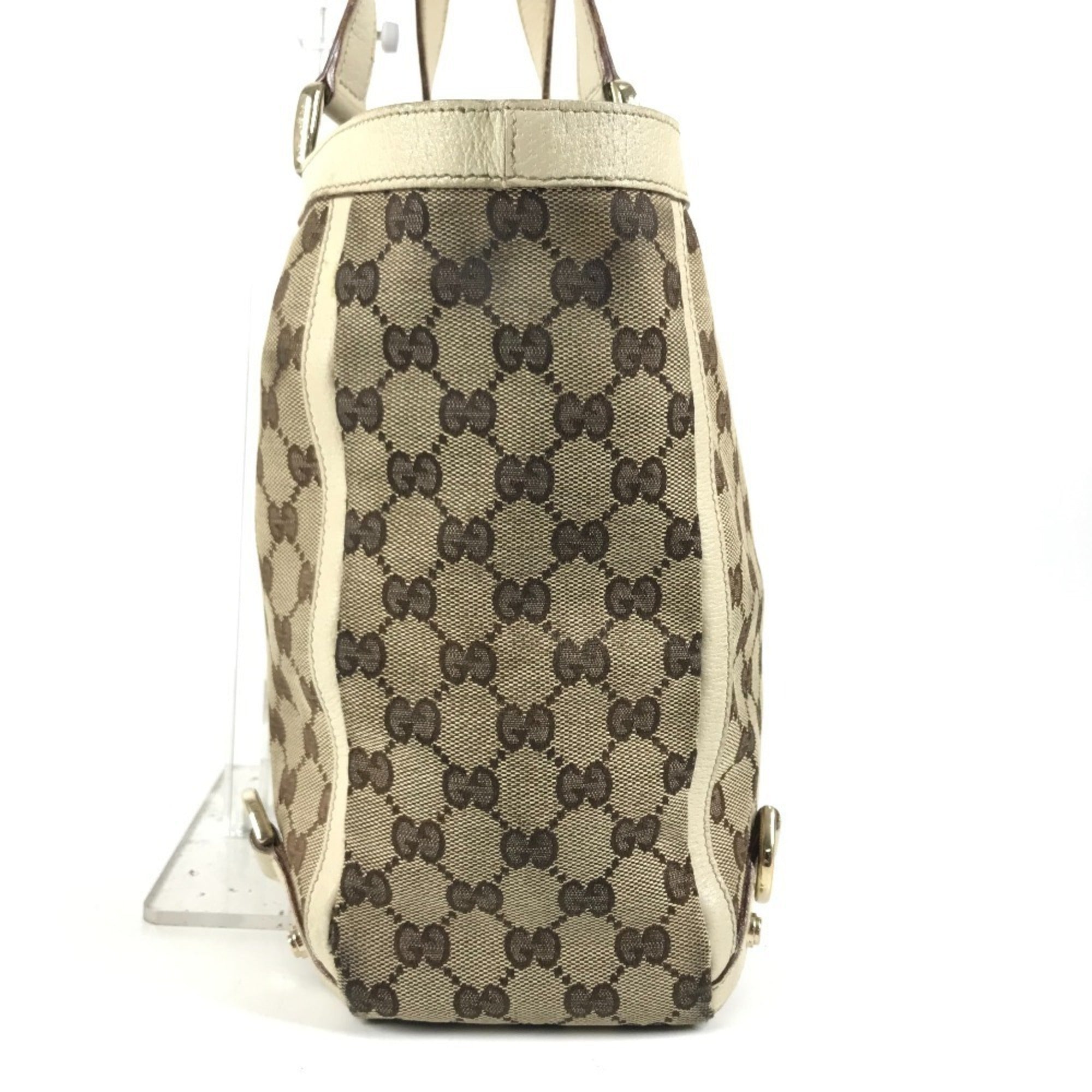 Gucci Gg Canvas Beige Ivory Gg Canvas Leather Shoulder Bag Tote Bag (Pre-Owned)