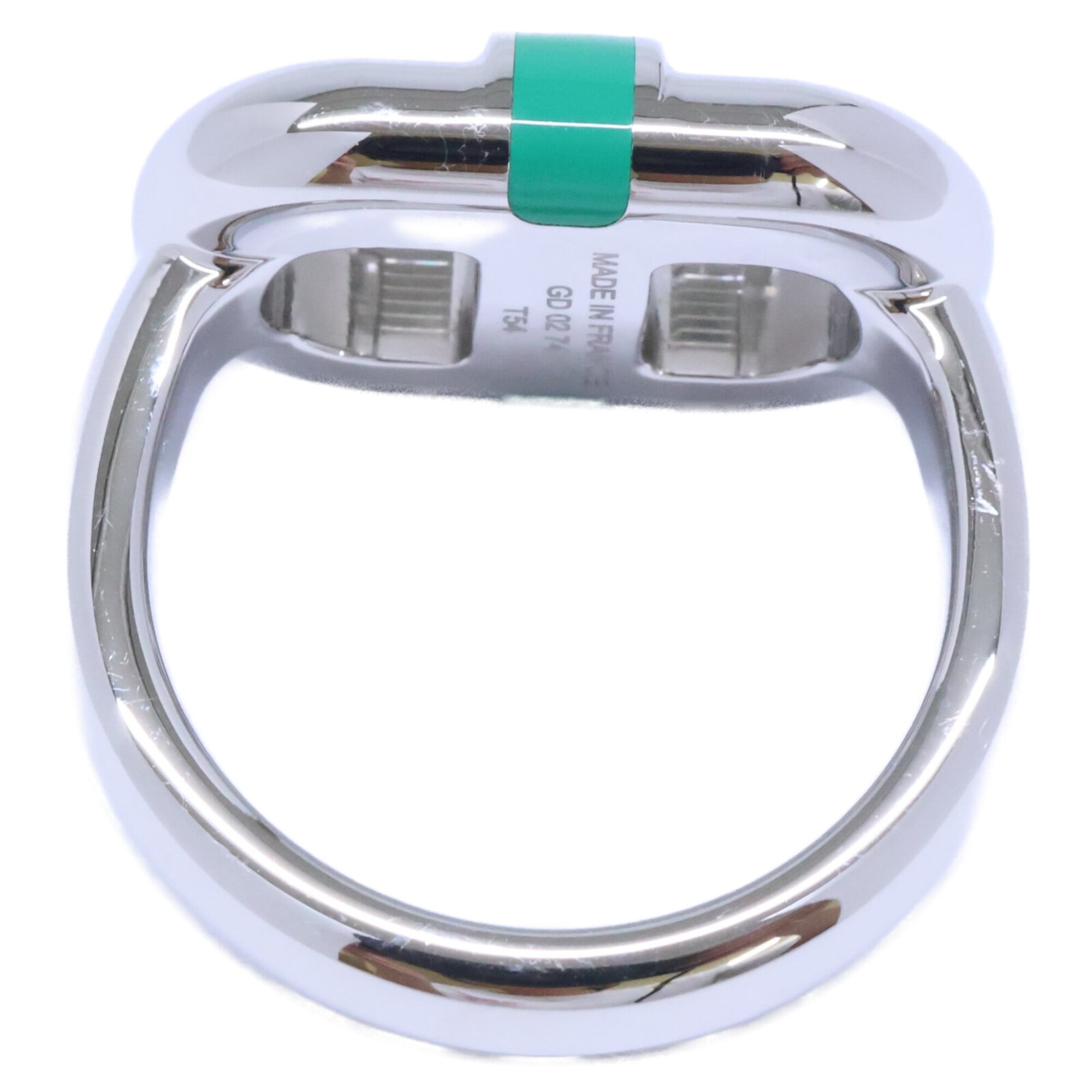 Hermes Silver Green Metal Band Ring (Pre-Owned)