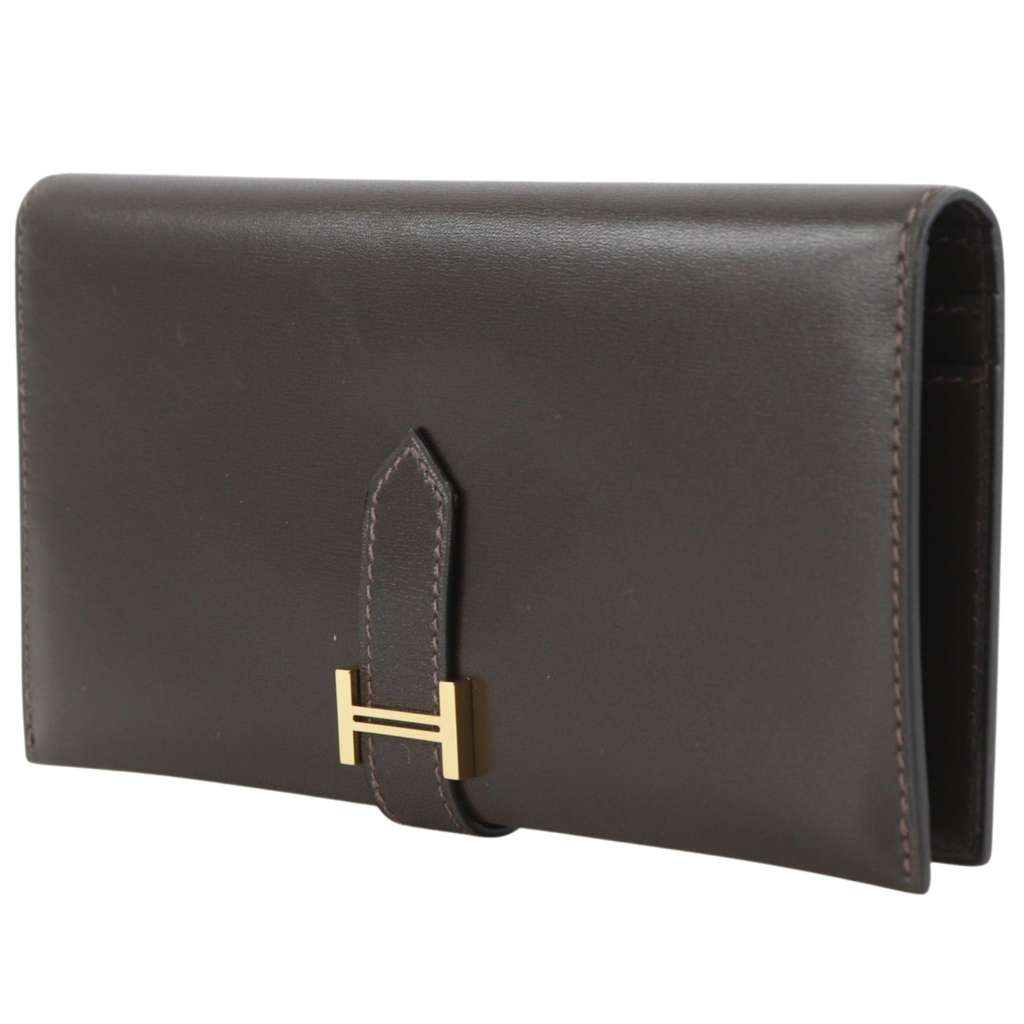 Hermes Brown Box Calf Leather Long Wallet (Bi-Fold) (Pre-Owned)
