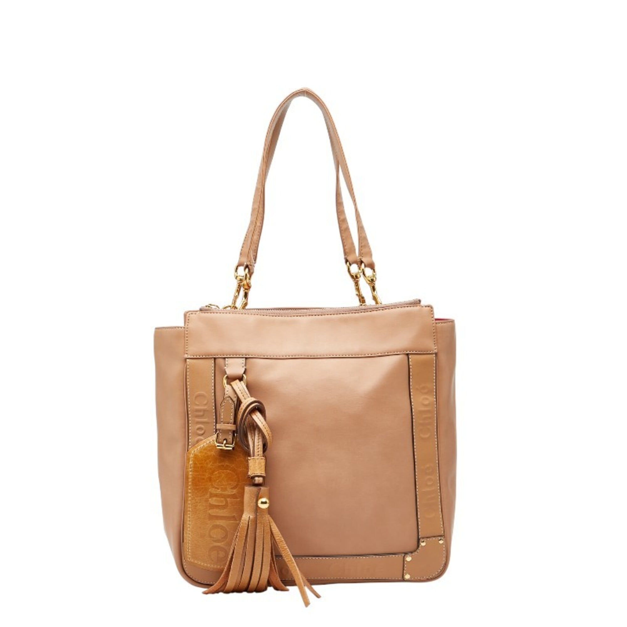 Chloé Pink Beige Leather Shoulder Bag Tote Bag (Pre-Owned)