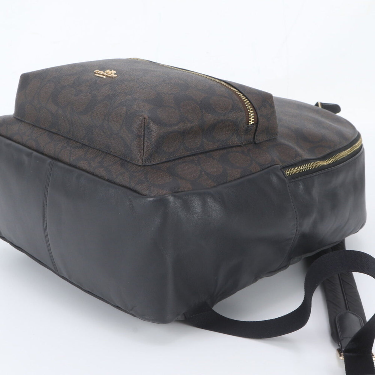 Coach Black Brown Leather Coated Canvas Backpack Shoulder Bag (Pre-Owned)