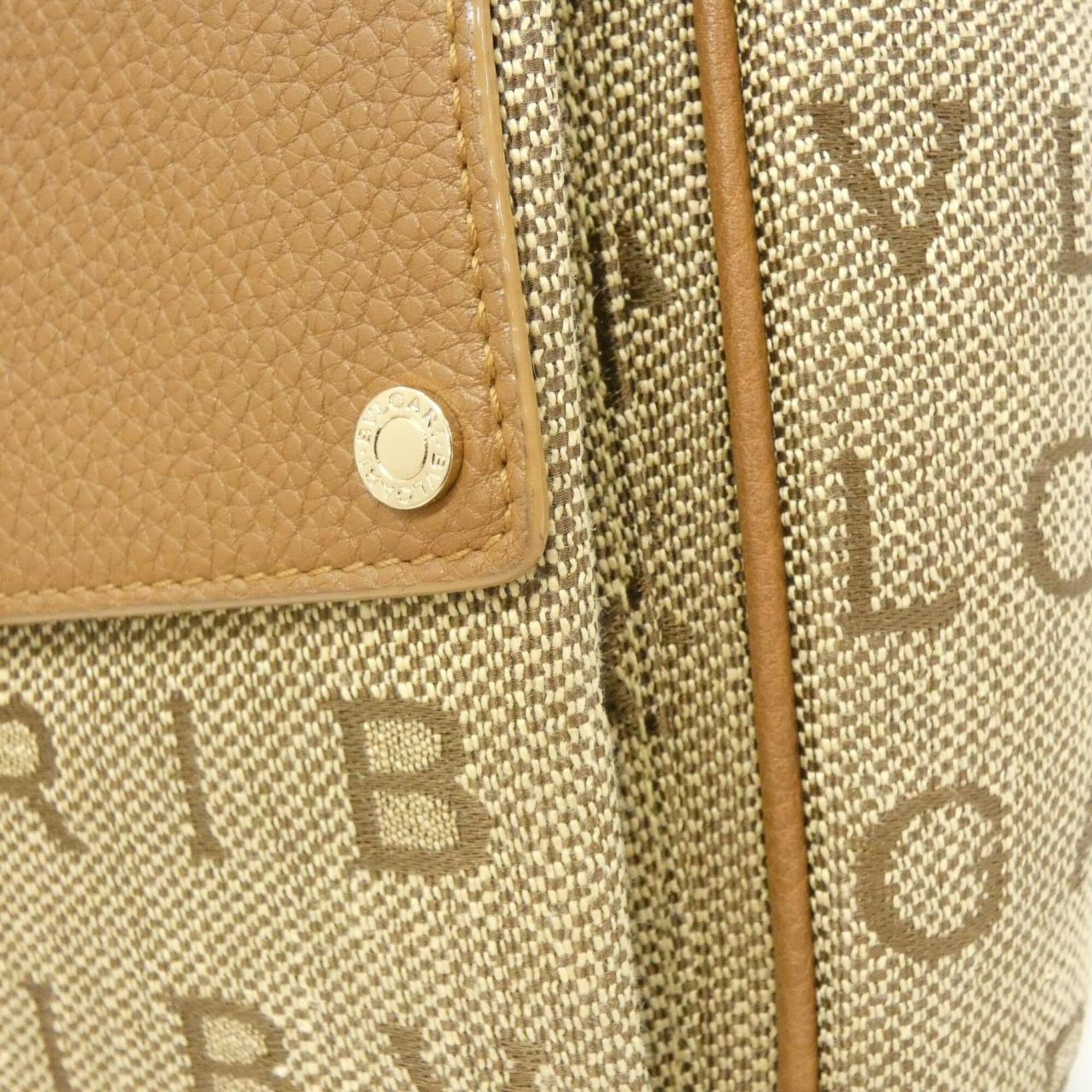 Bvlgari Beige Brown Canvas Handbag (Pre-Owned)