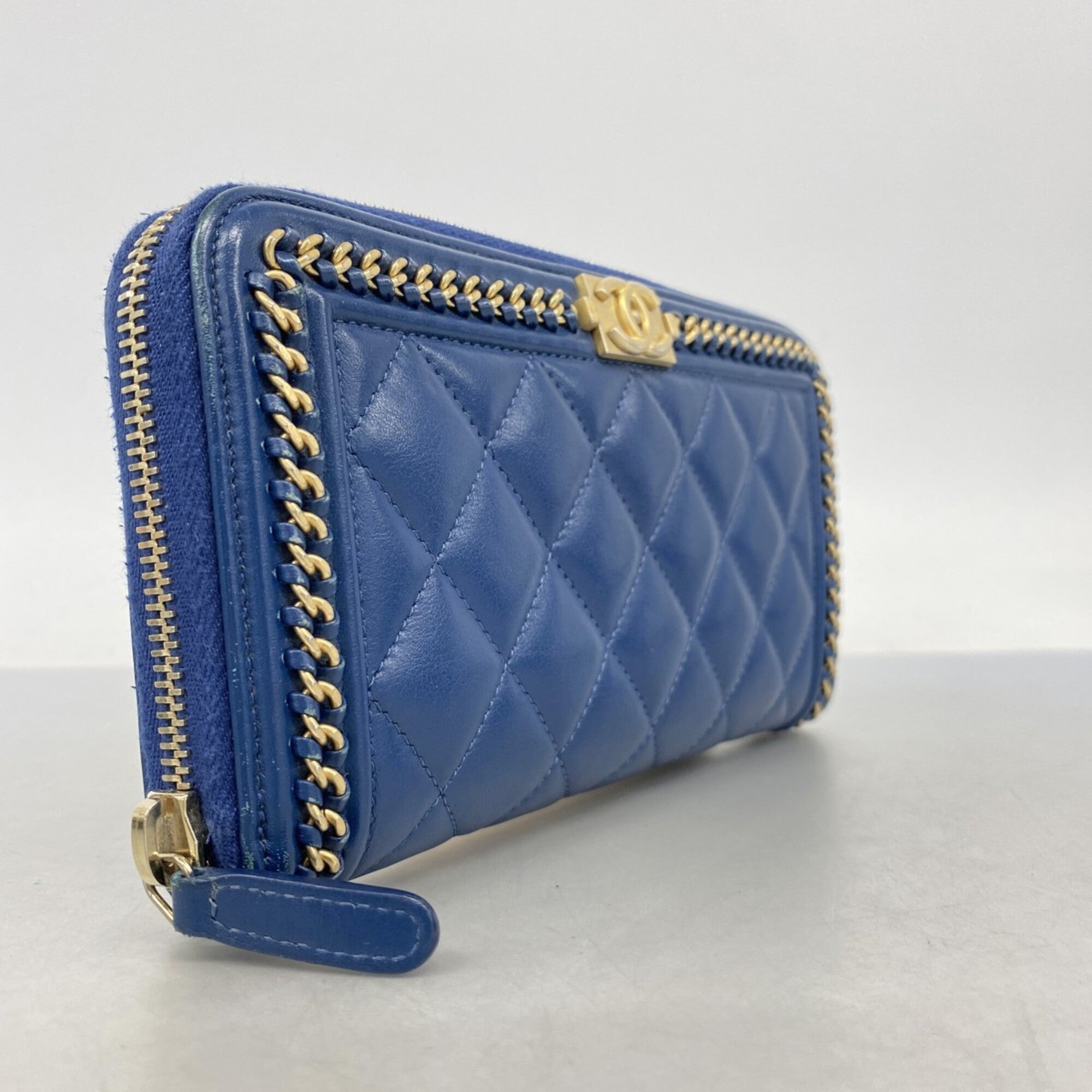 Chanel Navy Leather Long Wallet (Bi-Fold) (Pre-Owned)