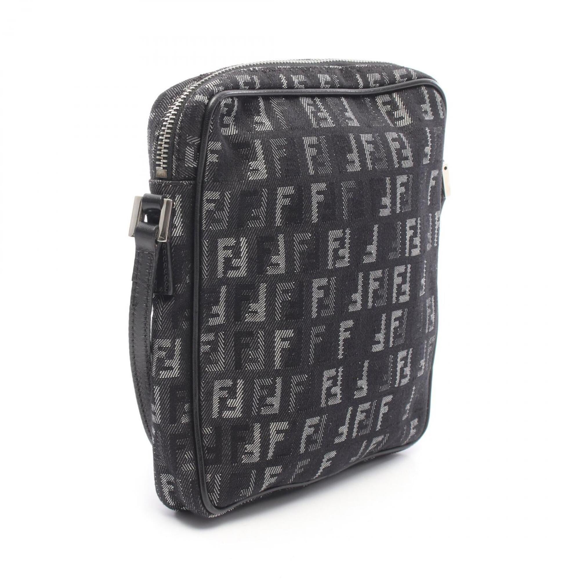 Fendi Black Gray Canvas Leather Handbag Shoulder Bag (Pre-Owned)