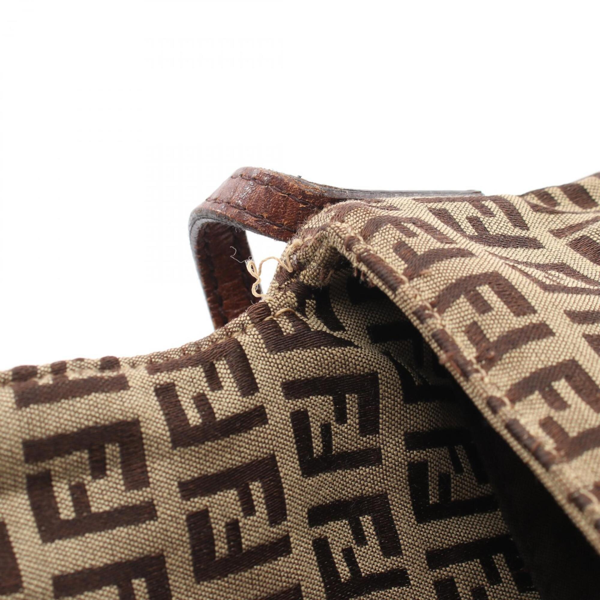 Fendi Beige Brown Canvas Leather Handbag Shoulder Bag (Pre-Owned)