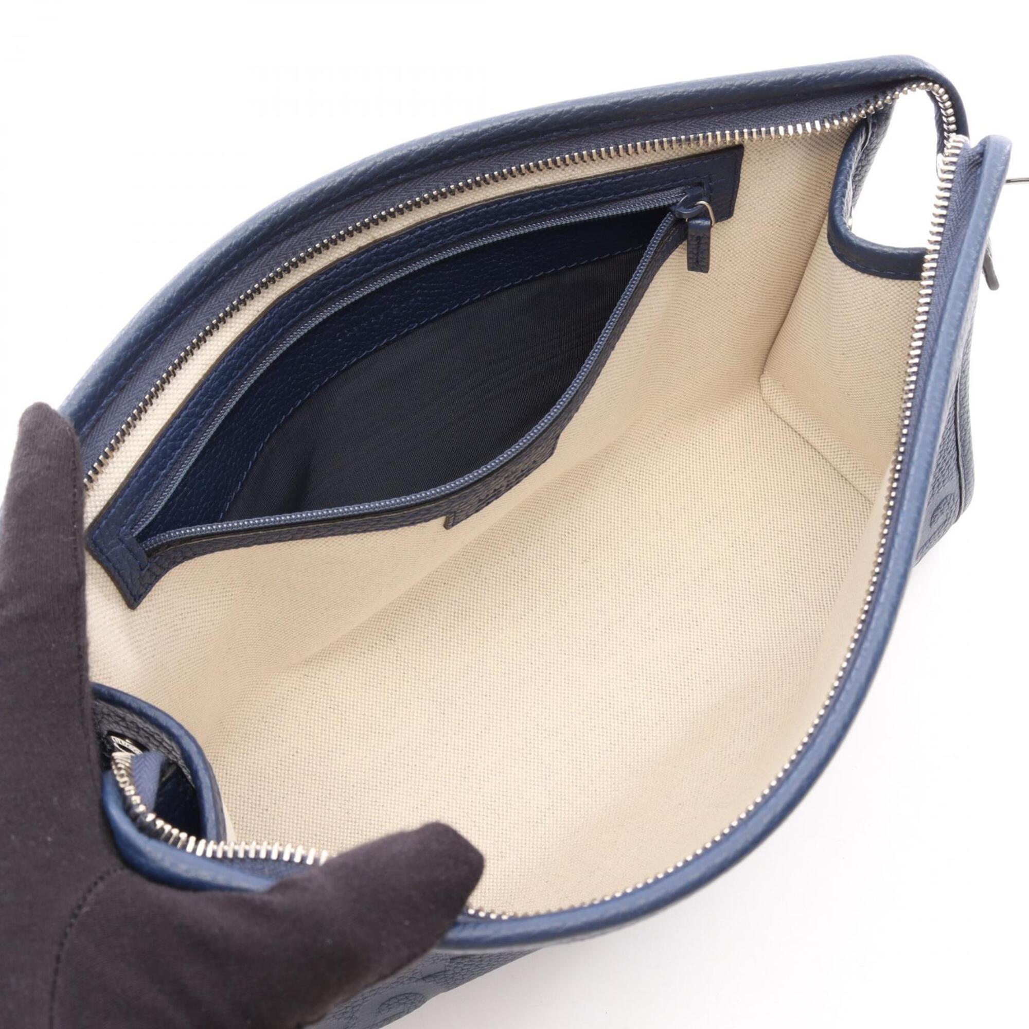 Gucci Blue Leather Clutch Bag Handbag Pouch (Pre-Owned)