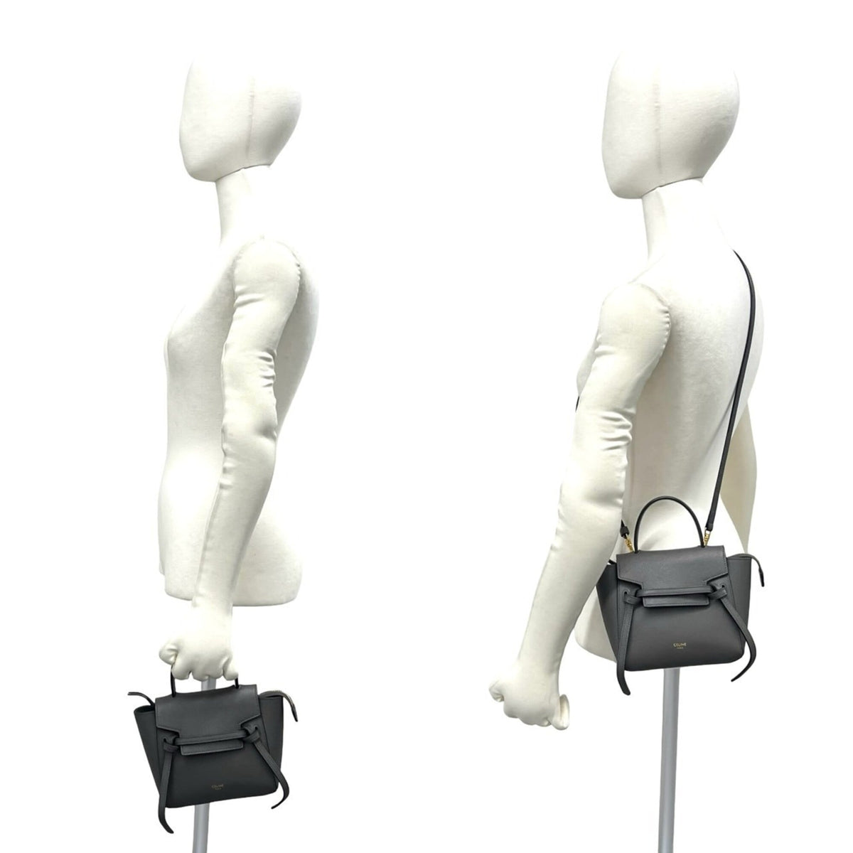 Celine Gray Leather Handbag Shoulder Bag Tote Bag (Pre-Owned)