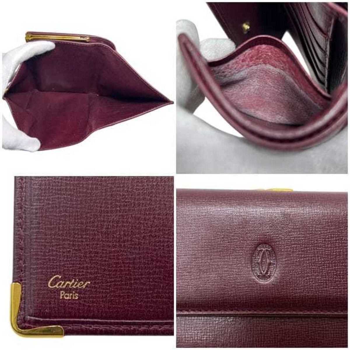 Cartier Bordeaux Wine Red Leather Wallet (Tri-Fold) (Pre-Owned)