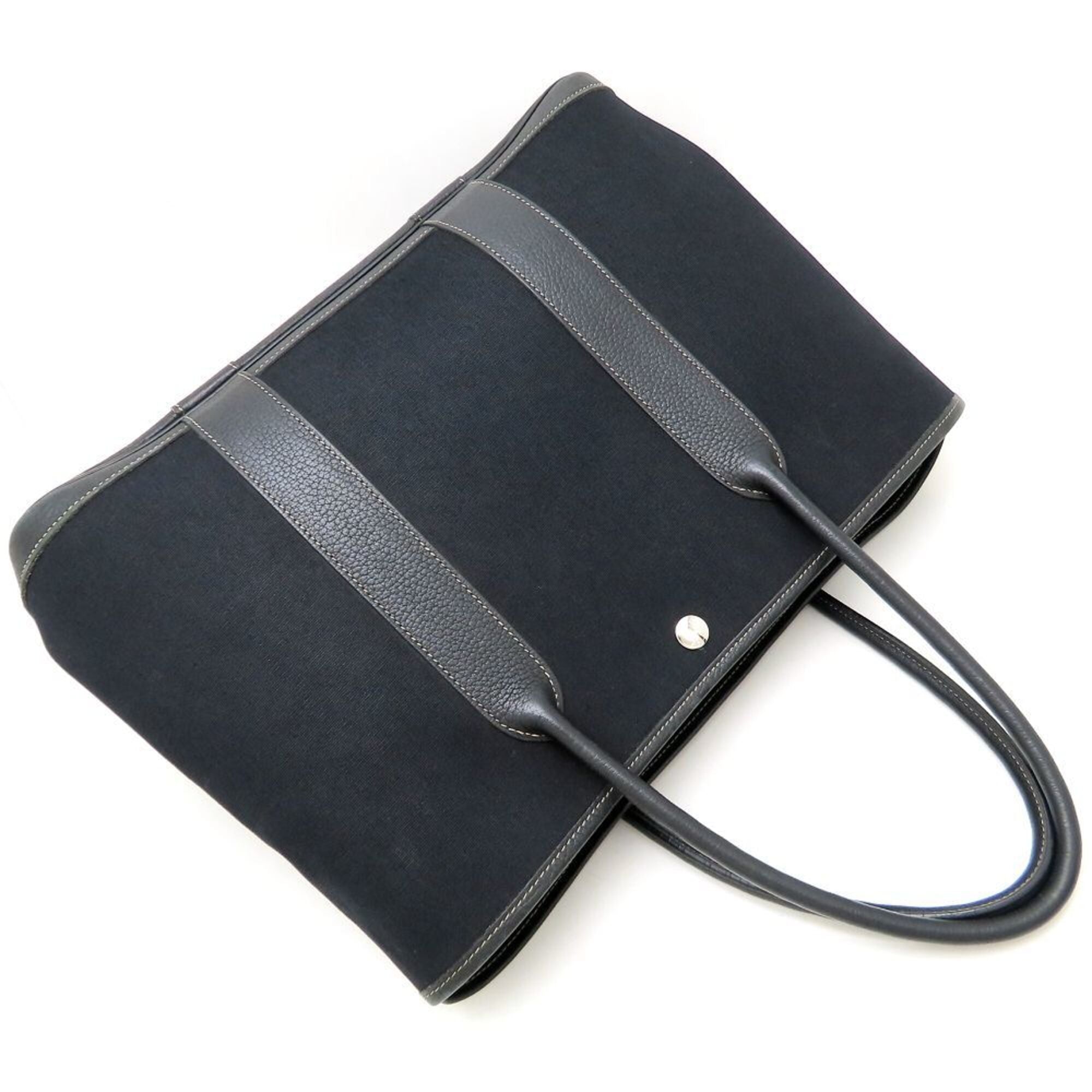 Hermes Black Toile Officier Buffalo Leather Handbag (Pre-Owned)