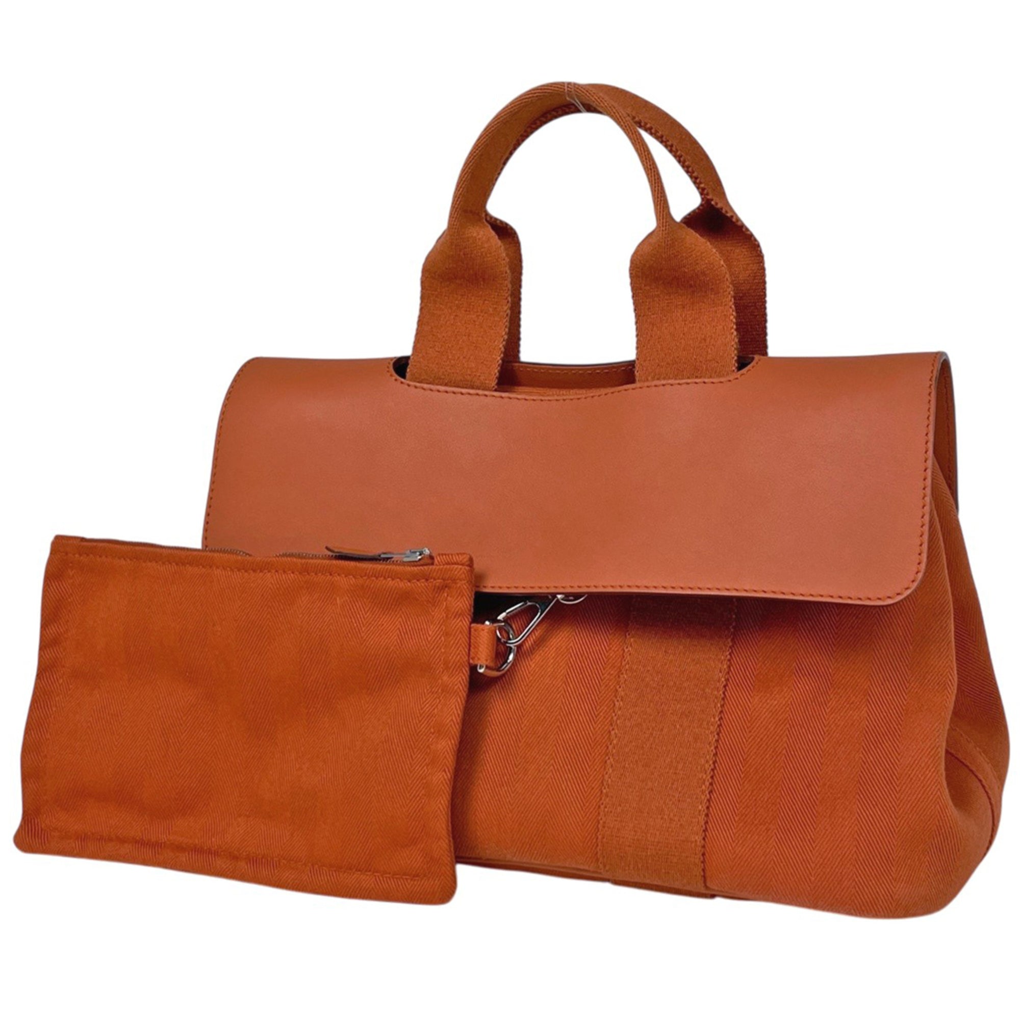 Hermes Potiron Toile Chevron Handbag (Pre-Owned)