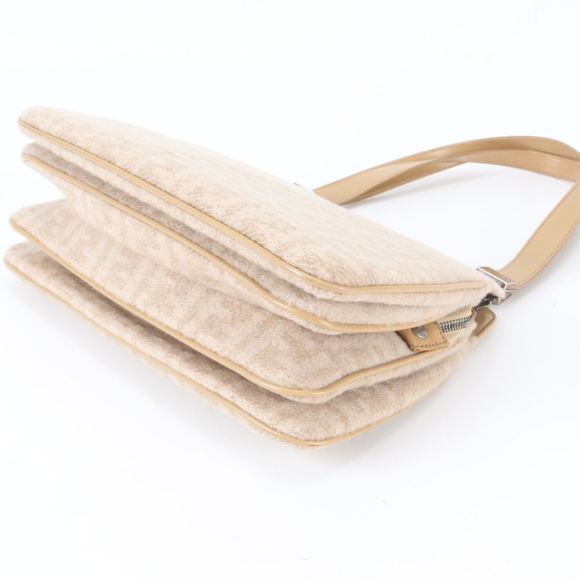 Fendi Zucca Beige Leather Canvas Handbag Shoulder Bag (Pre-Owned)
