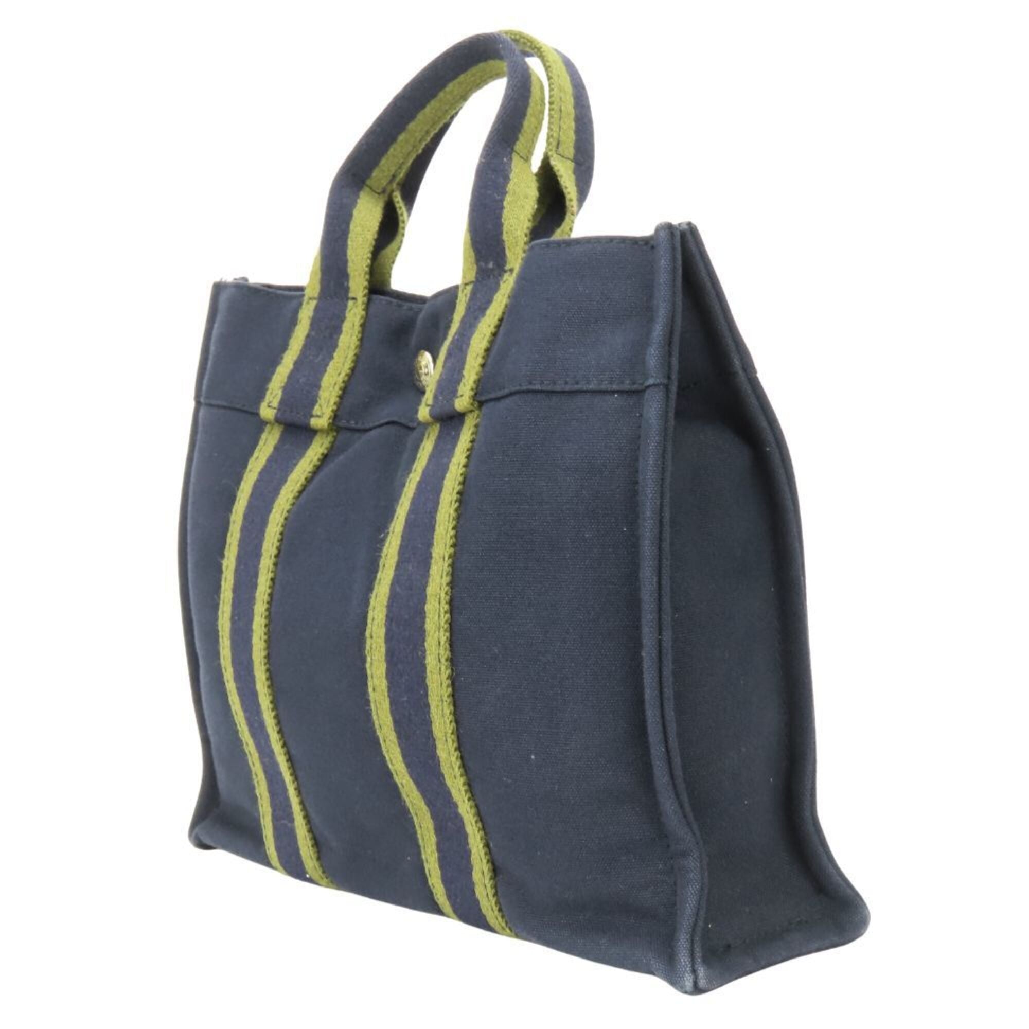 Hermes Navy Olive Canvas Tote Bag (Pre-Owned)